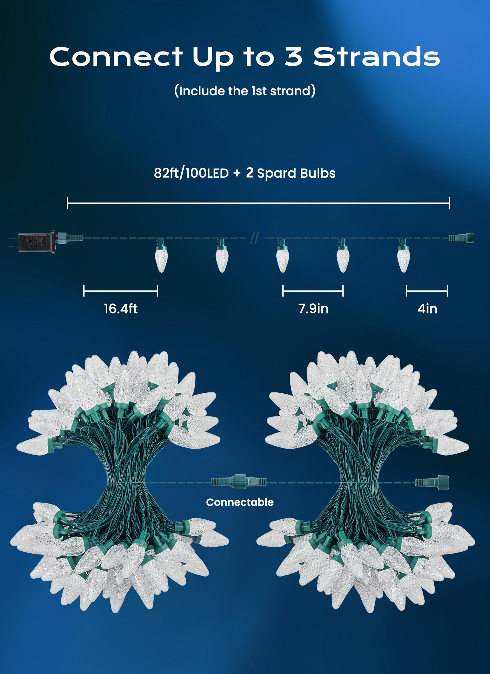 C9 Christmas Lights Outdoor  66 Ft 100 Led Connectable C9 String Lights With 8 Modes And Timer Extendable Xmas Tree Patio Roofline Garden Yard Holiday Party Indoor Outdoor Decoration  White