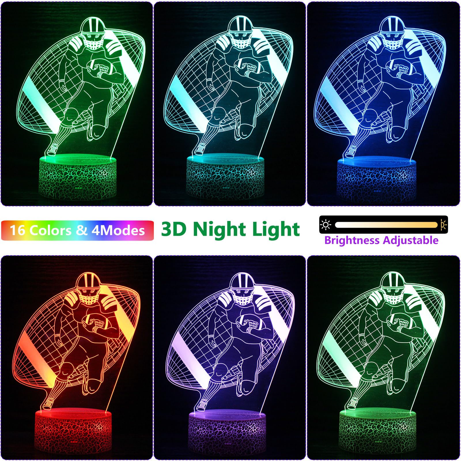 Caloogn Football 3D Night Light-With Touch And Smart Remote Control Lamp,Multiple Colors And Brightness Adjustment For Room Deco