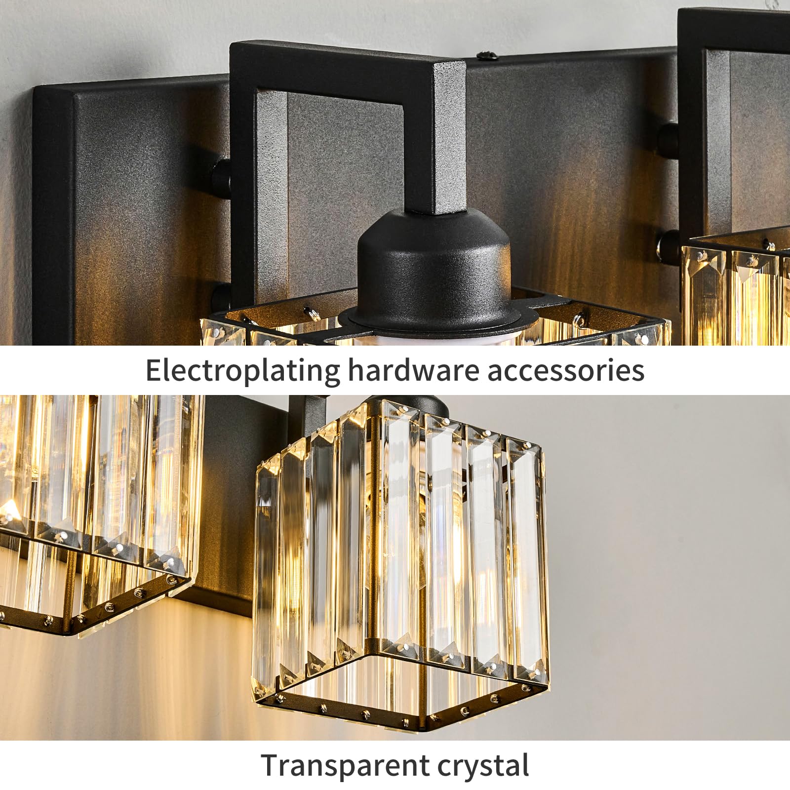 Fdpby Modern Bathroom Vanity Light 3-Lights Black Crystal Wall Lamp Bathroom Modern Crystal Vanity Lighting