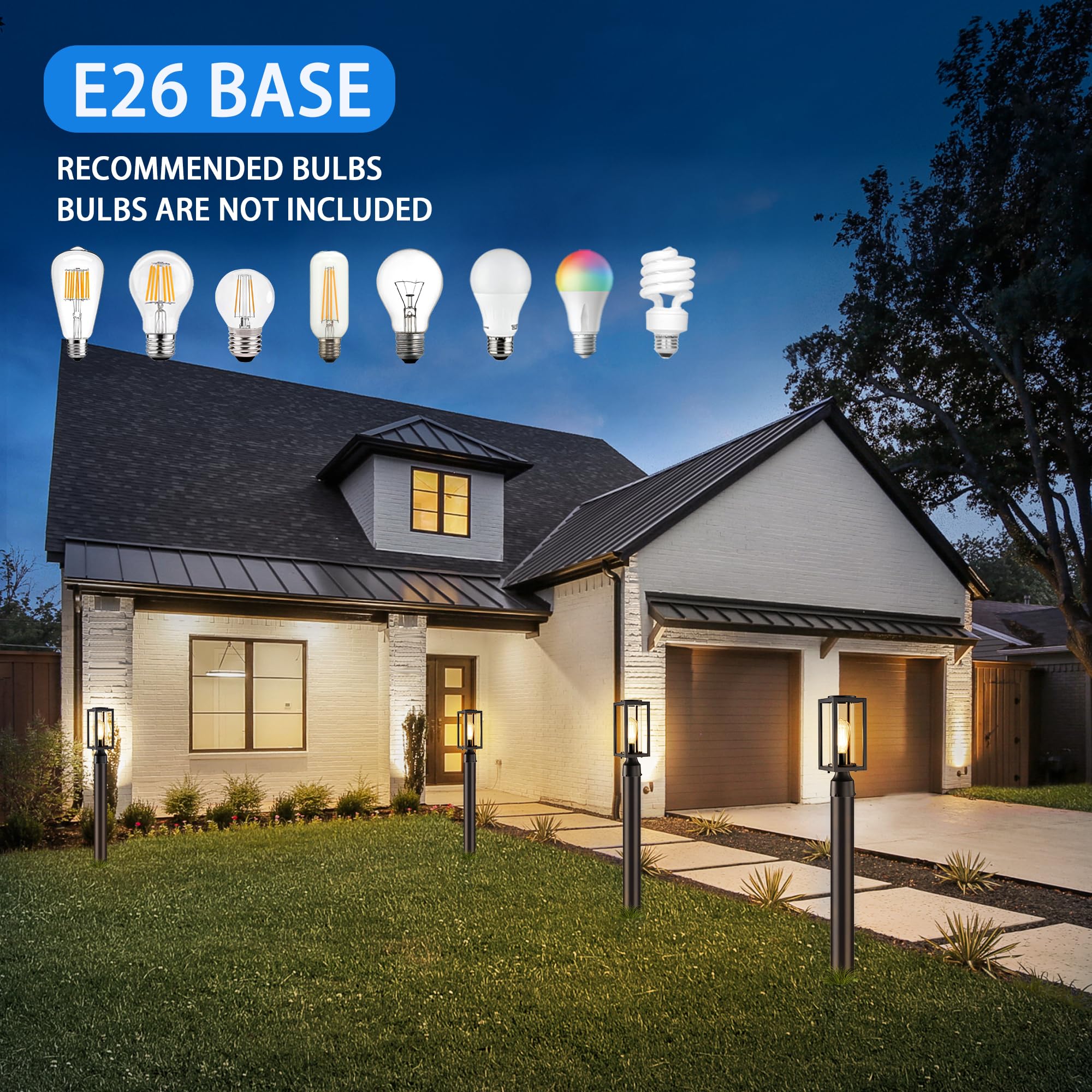 Outdoor Post Lights Lamp Post Light Fixture 2 Pack, Modern Black Exterior Post Lantern Fixture With Tempered Glass, Anti-Rust Al