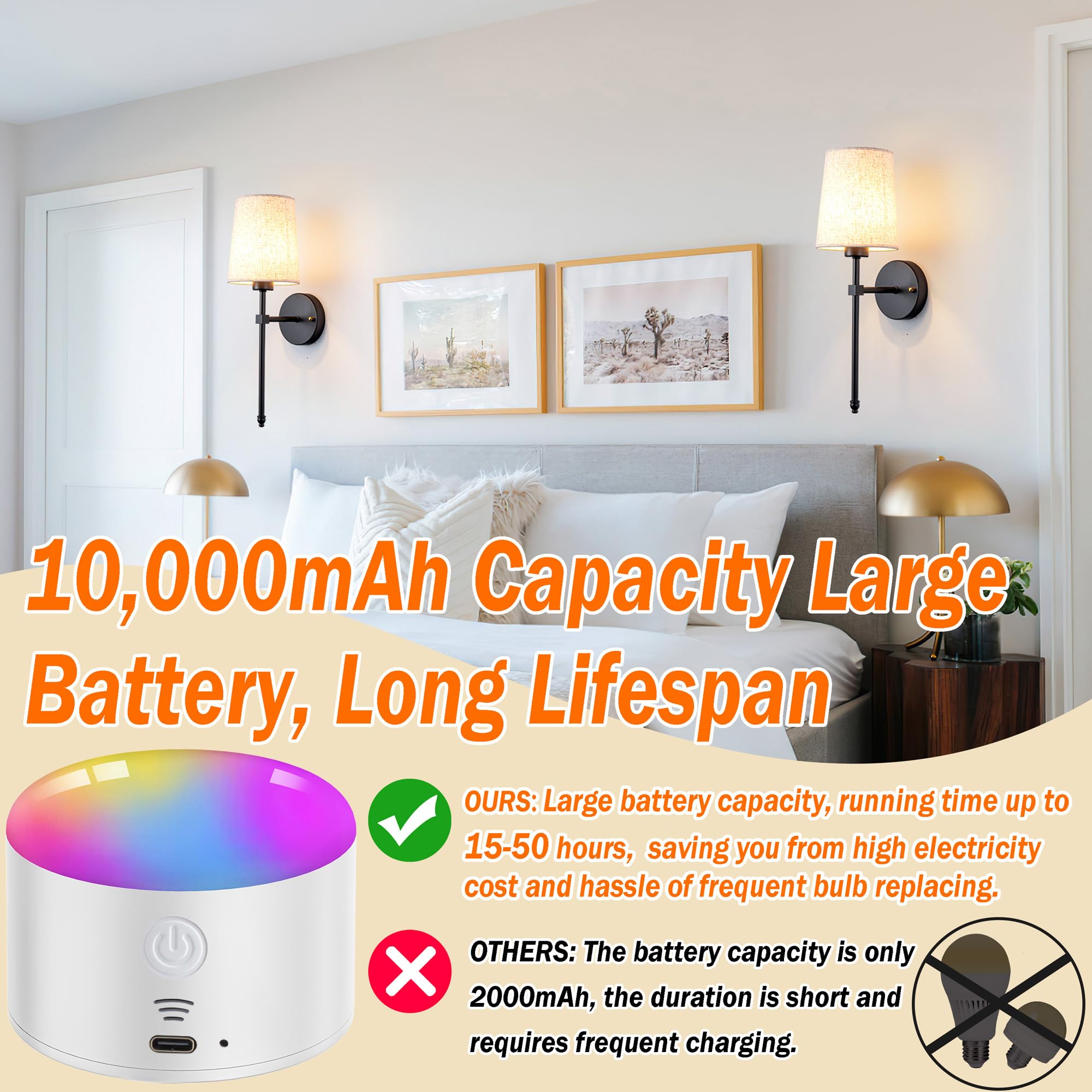 Battery Operated Wall Sconce Set Of Two With Remote Control, Indoor Not Hardwired Dimmable Battery Operated Wall Sconce Light Fi