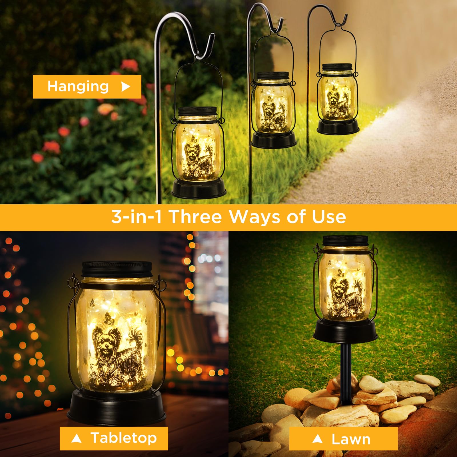 Yorkie Dog Gifts For Women/Men Yorkshire Terrier Solar Lanterns Mom Birthday Dog Lovers Lantern Pet Loss Pet Memorial Lights Sol