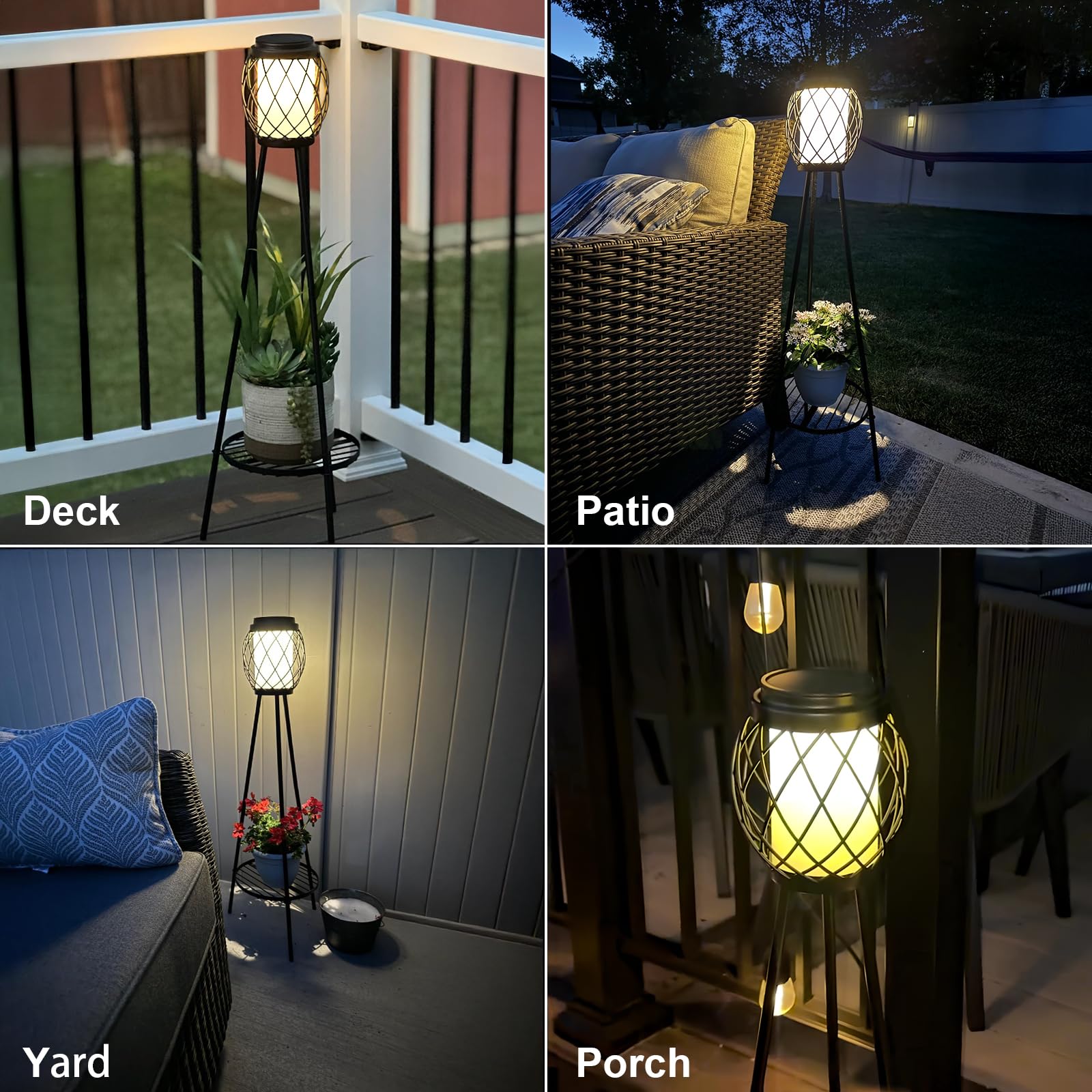 Solar Lights Outdoor With Plant Stands 2 Pack, Solar Floor Lamp Metal Tripod Patio Lights For Garden Yard Pathway Driveway Front