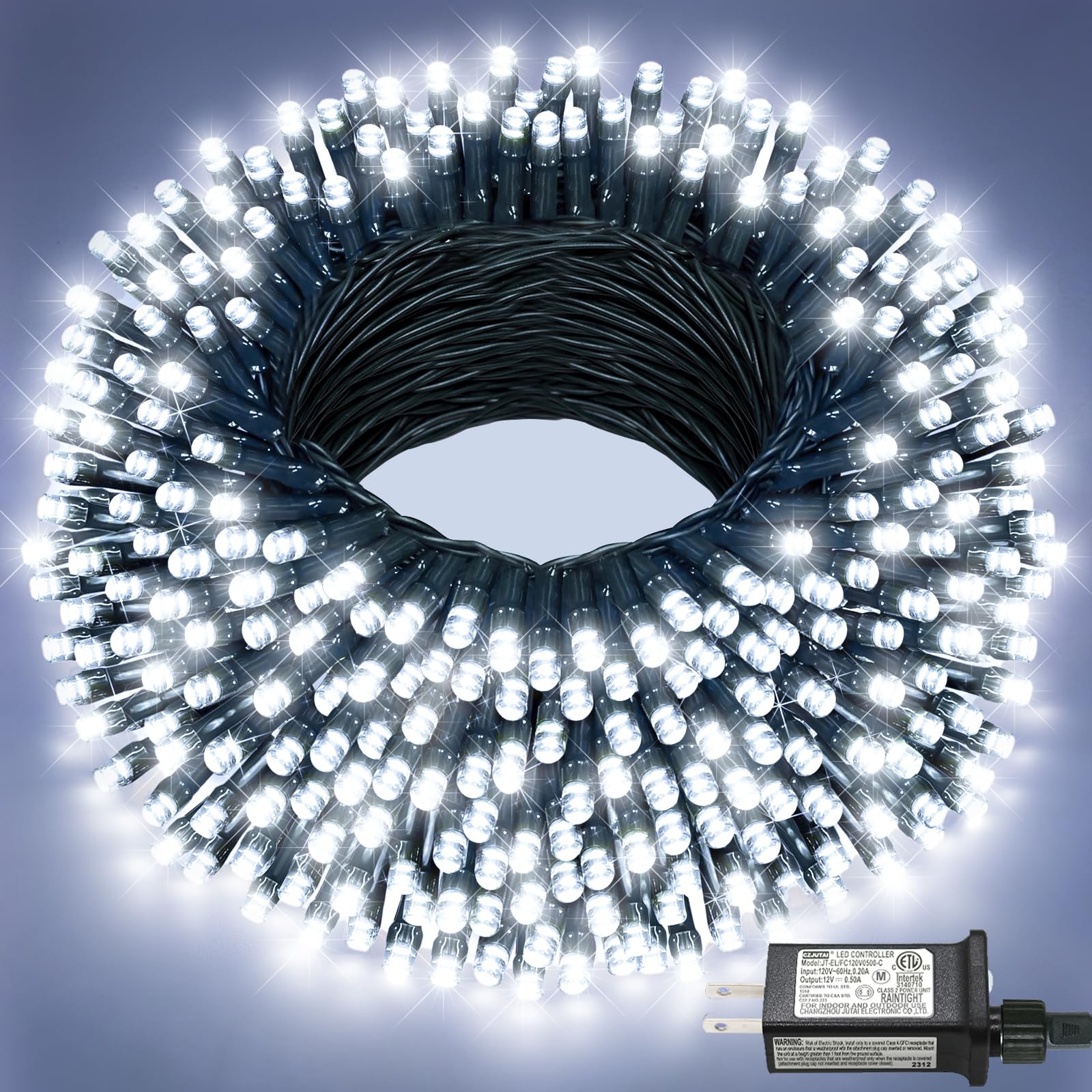 Nielfoi 100FT 300 LED Christmas Lights  Christmas Tree Lights with 8 Modes Waterproof  Green Wire Outdoor String Lights  Plug in Xmas Decorations for Indoor House Planting Yard Holiday  White