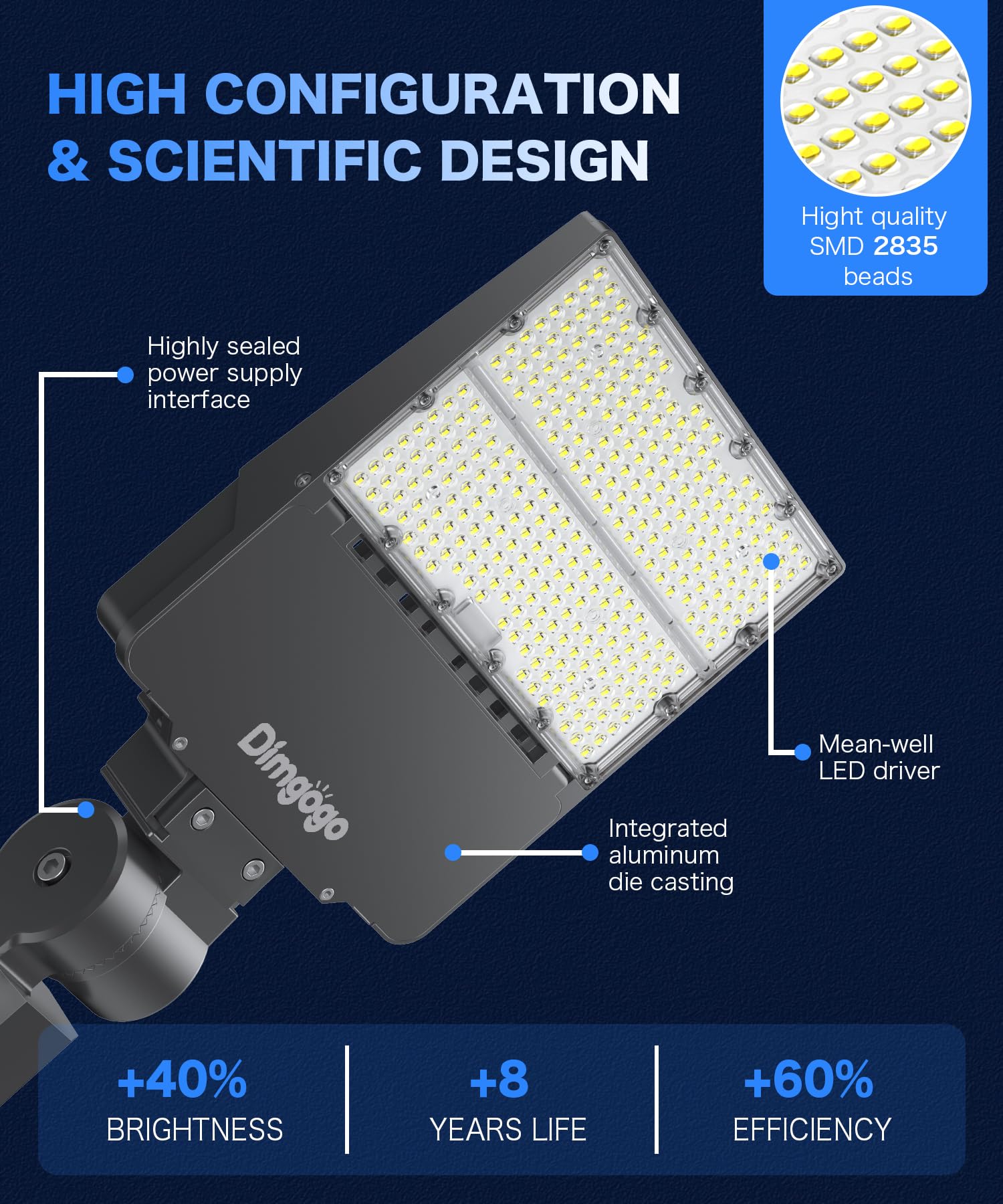 Dimgogo LED Parking Lot Light 240W, 36000LM, Dusk to Dawn, IP66 Waterproof, 3-Pack, Adjustable Arm Mount