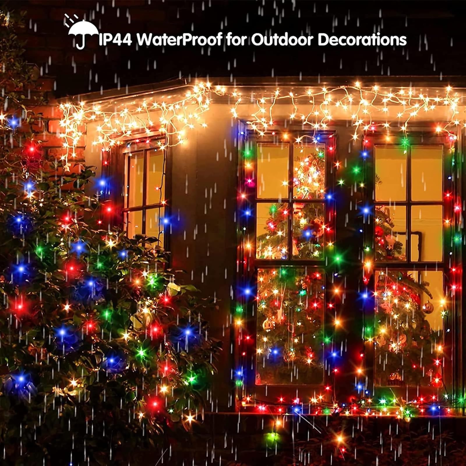 KiflyTooin Solar Powered Christmas Lights, 320 LED, 29.5ft, Waterproof Curtain Lights, Multicolor, Model GP-SW290DC0209-IP44