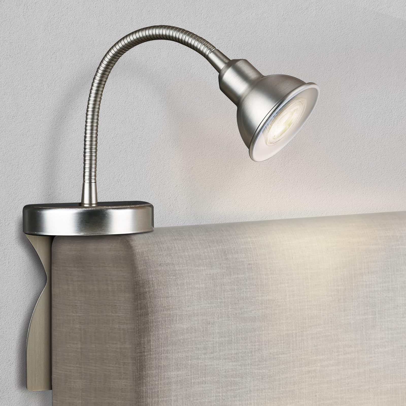 Solfres Headboard Reading Light, Dimmable LED Book Lamp, Movable & Flexible, Silver, Model Light003, Size M