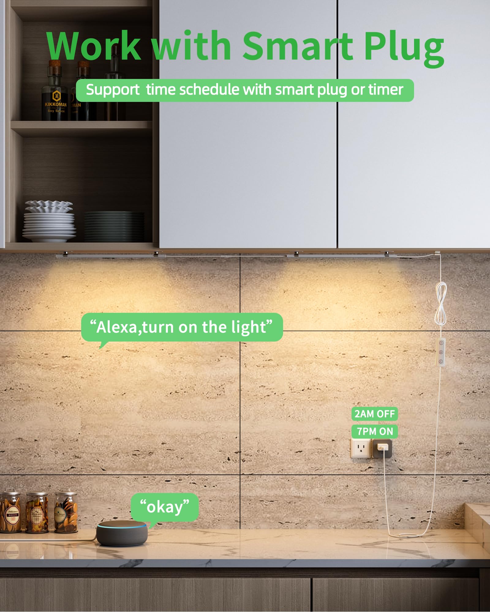 Vovamo Plug-In Under Cabinet Lighting, Dimmable Under Counter Lights For Kitchen, 2Pcs 12 Inch, Warn White 3000K Linkable Usb Le