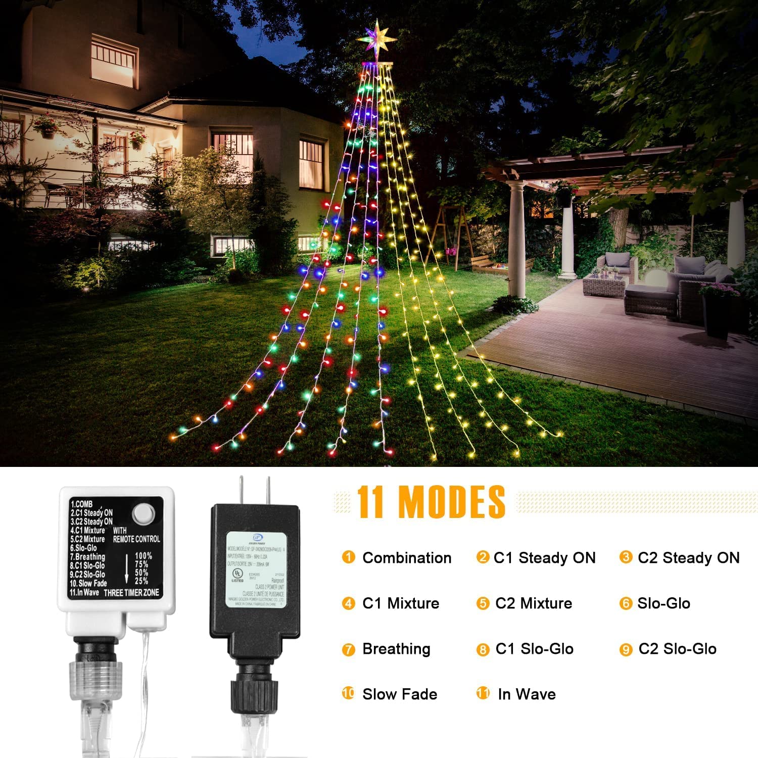 Christmas Decoration Dipper Star String Lights,320 Led Color Changing Christmas Tree Lights 8 Modes & Waterproof For Xmas Party
