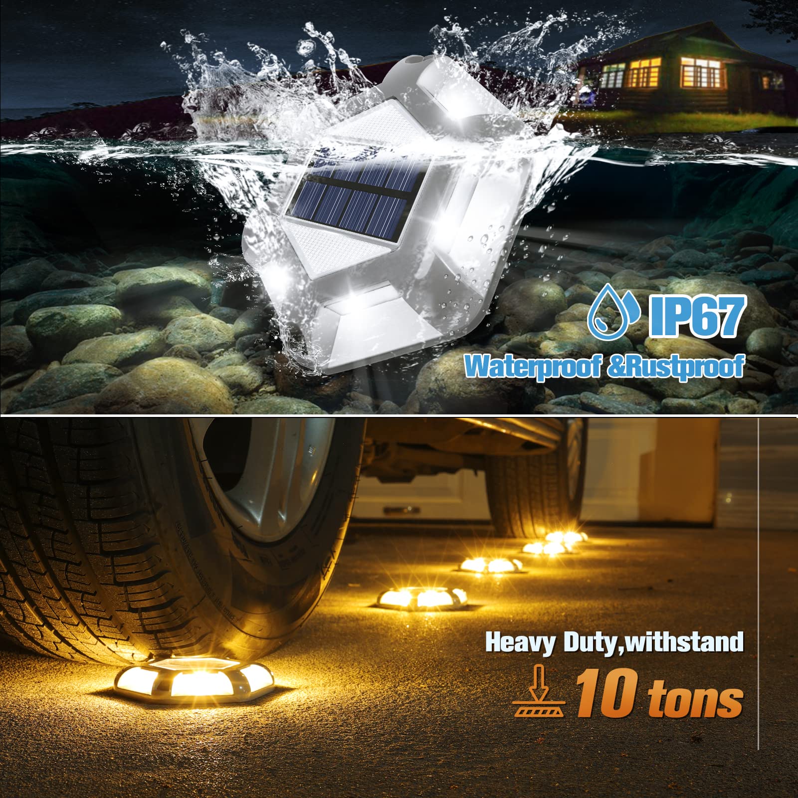 VOLISUN Solar Dock Lights, 16-Pack Waterproof LED Aluminum Step Lights, Warm White & White, Model 21400ZM