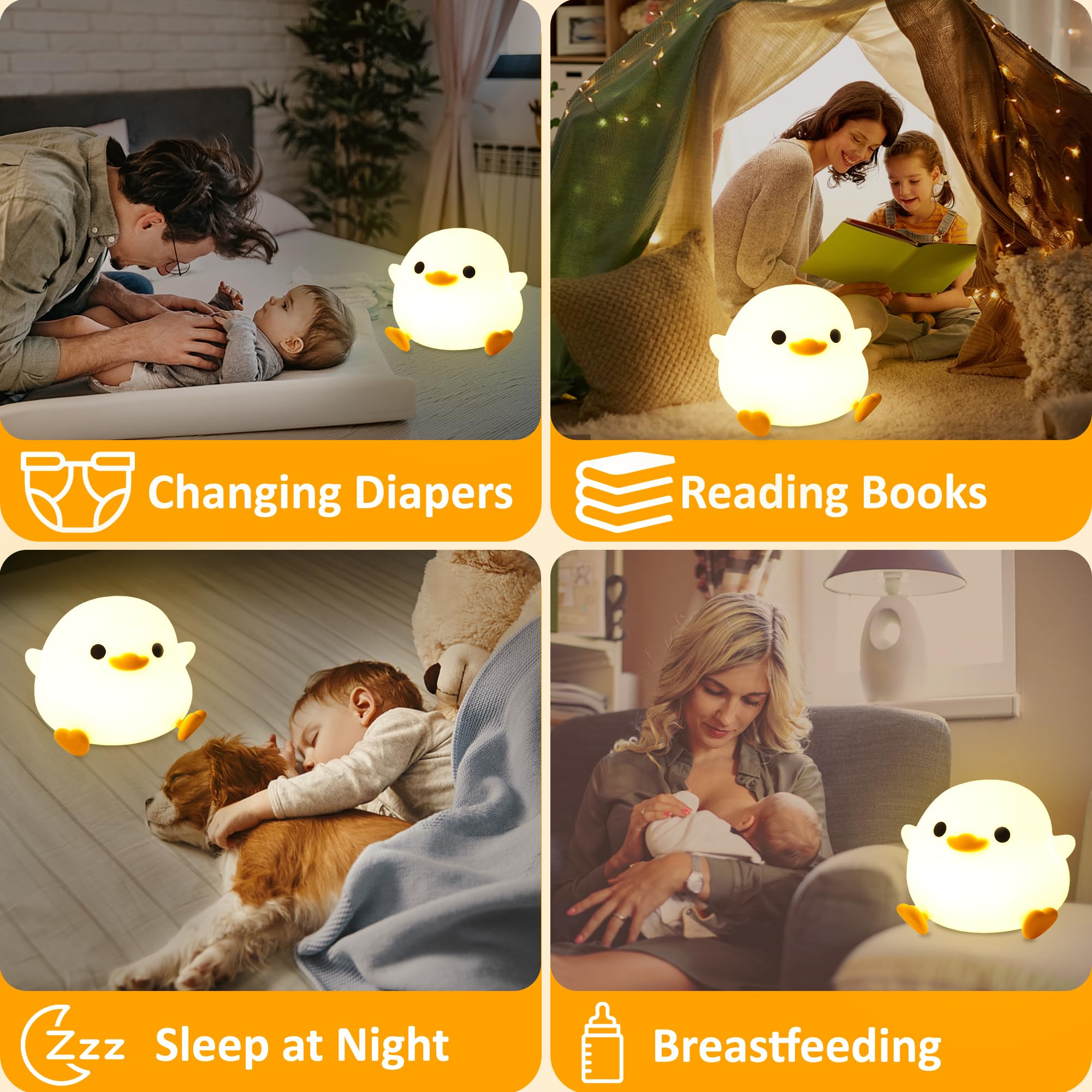 Attivolife Dodo Duck Night Light, Animal Silicone Nursery Lamp With Dimmable, Table Bedside Lamp With Timer For Bedroom, Kawaii