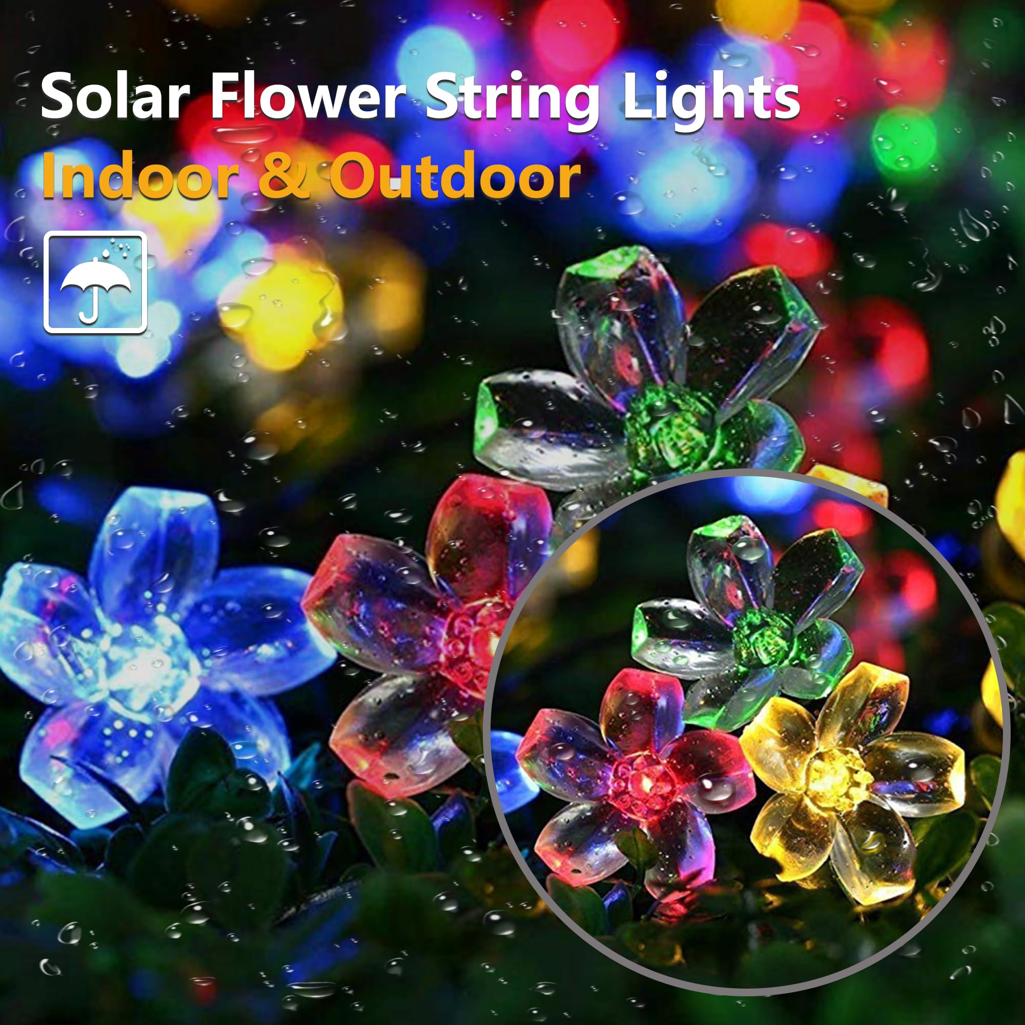 Solar String Lights For Outside,50 Led Solar Flower String Lights Outdoor Waterproof,Solar Powered Outdoor Decorative String Lig