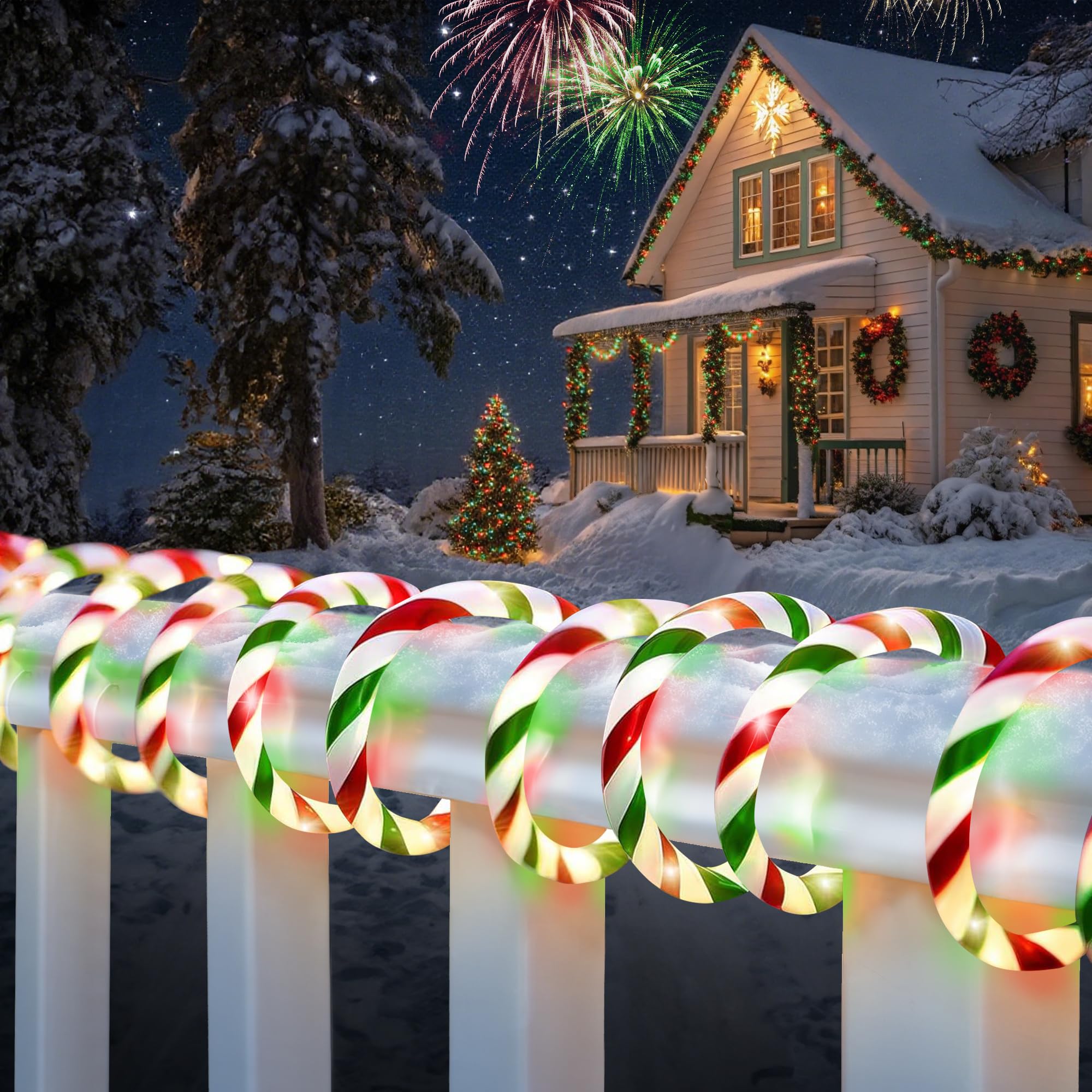 Jnaurb Christmas Candy Cane Lights  33ft 240 LED Connectable White & Red & Green Green Candy Cane Rope Lights for Outside  8 Modes Waterproof LED Christmas Light for Garden Tree Holiday Party Decor