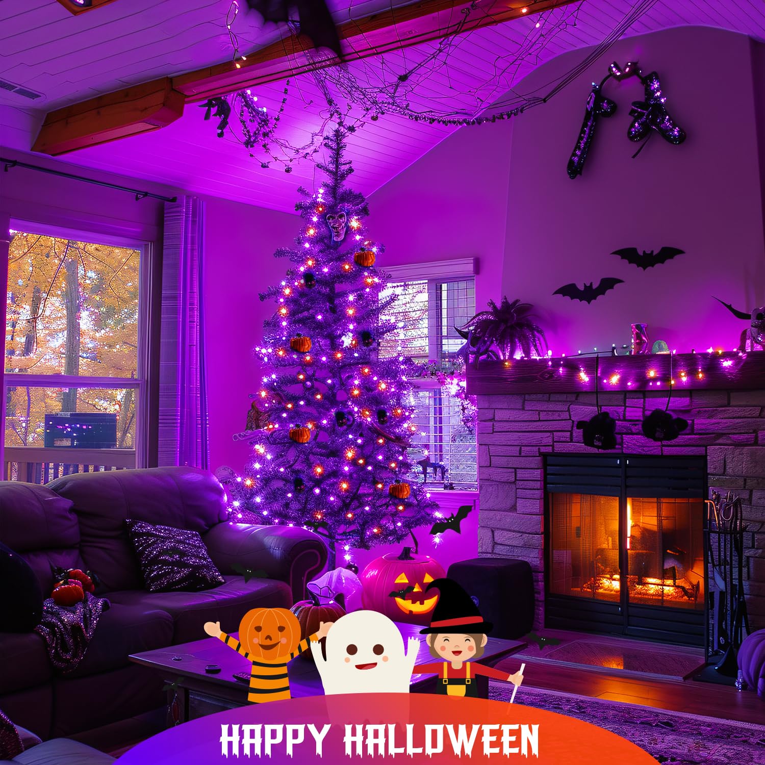 Jmexsuss Orange And Purple Halloween Lights Battery Operated, Each 33 Ft Indoor Halloween Lights Outdoor Waterproof, 2 Pack 100 Led Christmas Lights For Halloween Christmas Tree Decor