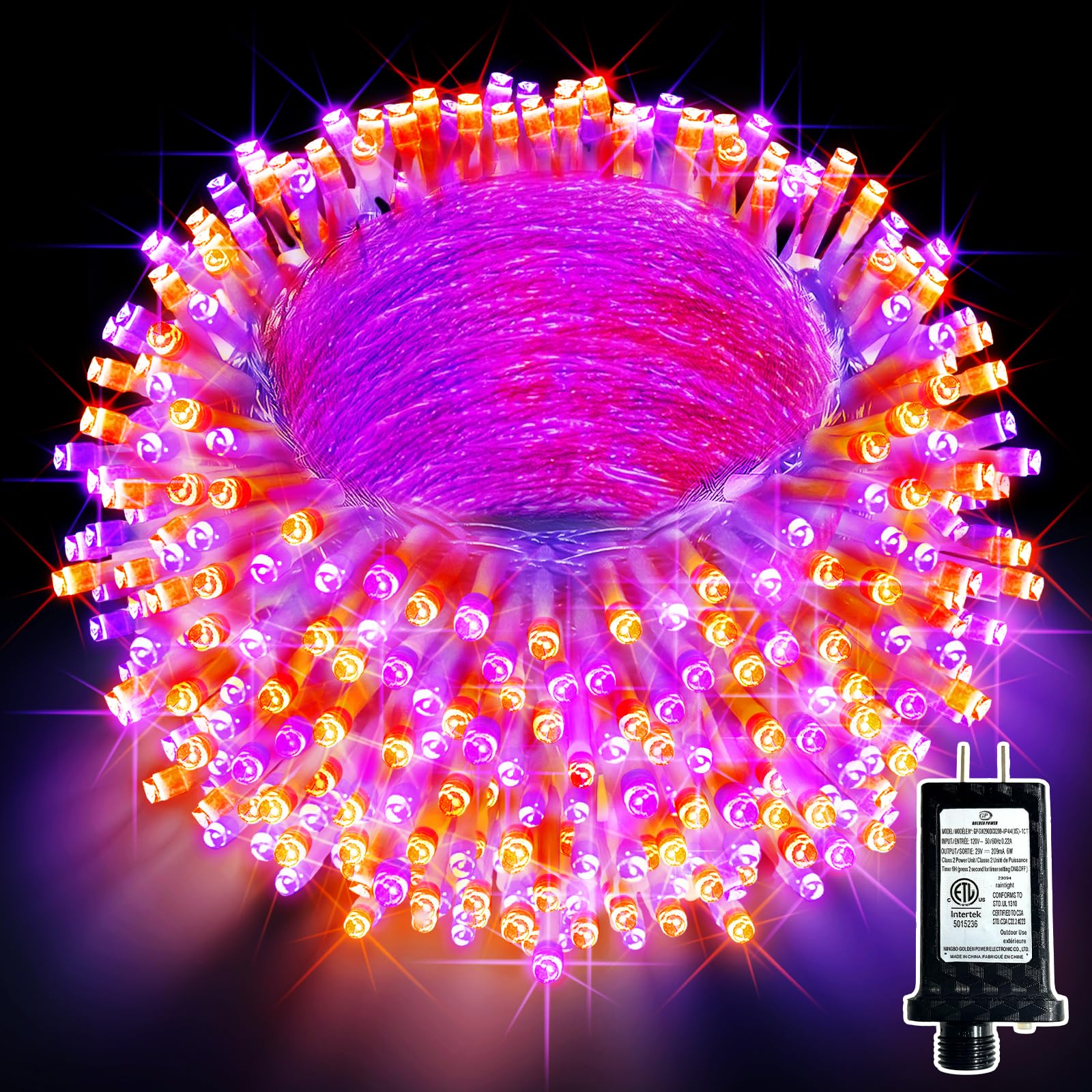 JXLEDAYY 66 FT 200 LED Halloween Lights Outdoor Decorations Waterproof Fairy String Lights Plug in with Remote Timer 8 Modes for Outside House Tree Bush Garden Yard Party Decor-Purple & Orange