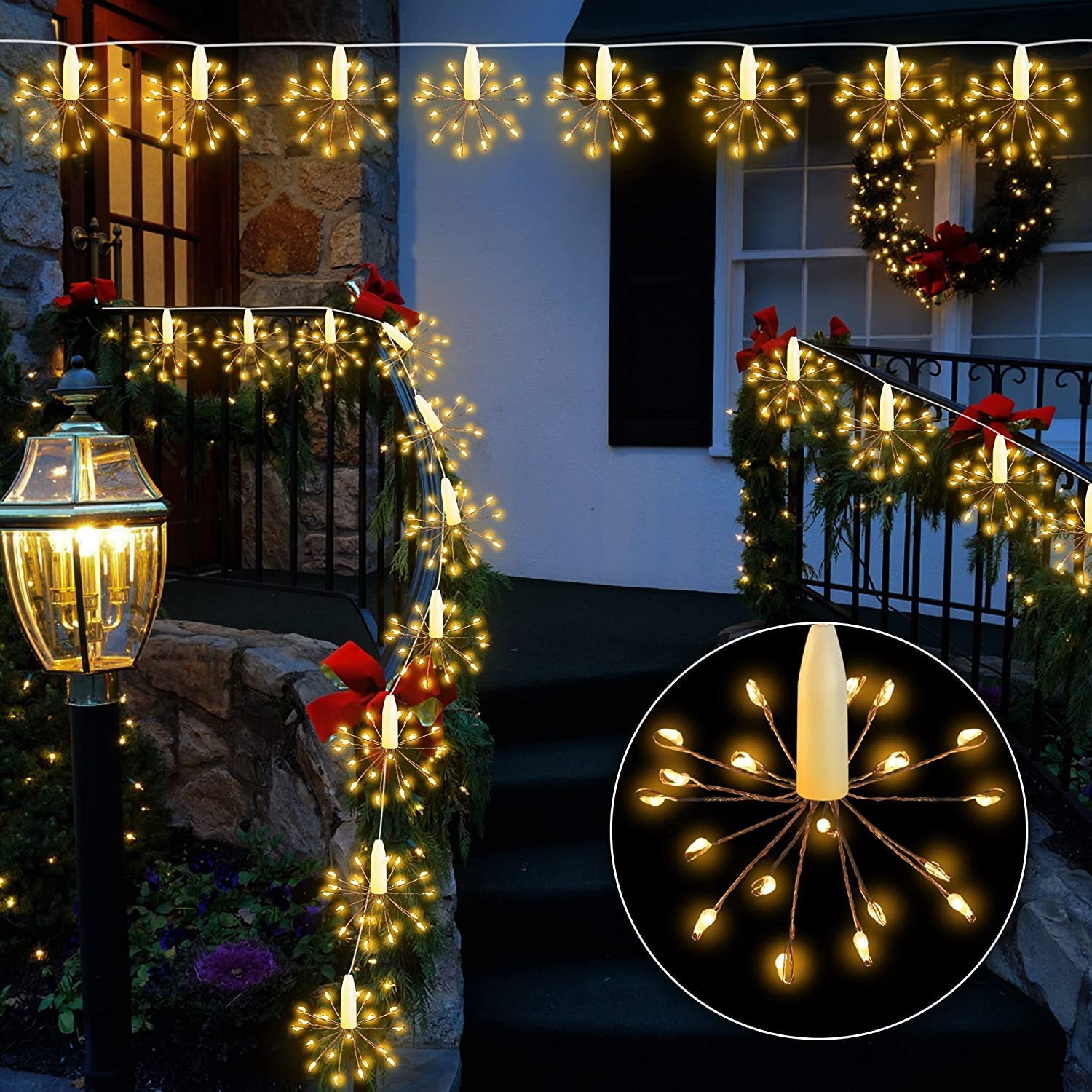 Litehom Starbursts Light, 12 Bright Starbursts Design Sparckle 10Ft Light With Usb Operated Waterproof For Diwali, Home Decorati