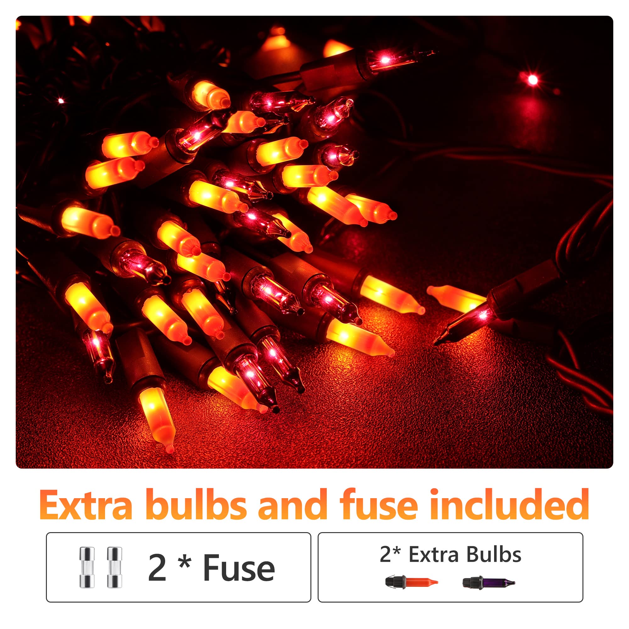 ODEETRONIC Purple Orange Lights, 21.63ft 100 Count Mini Incandescent Halloween Lights, 120V UL Certified Connectable Plugin Outd