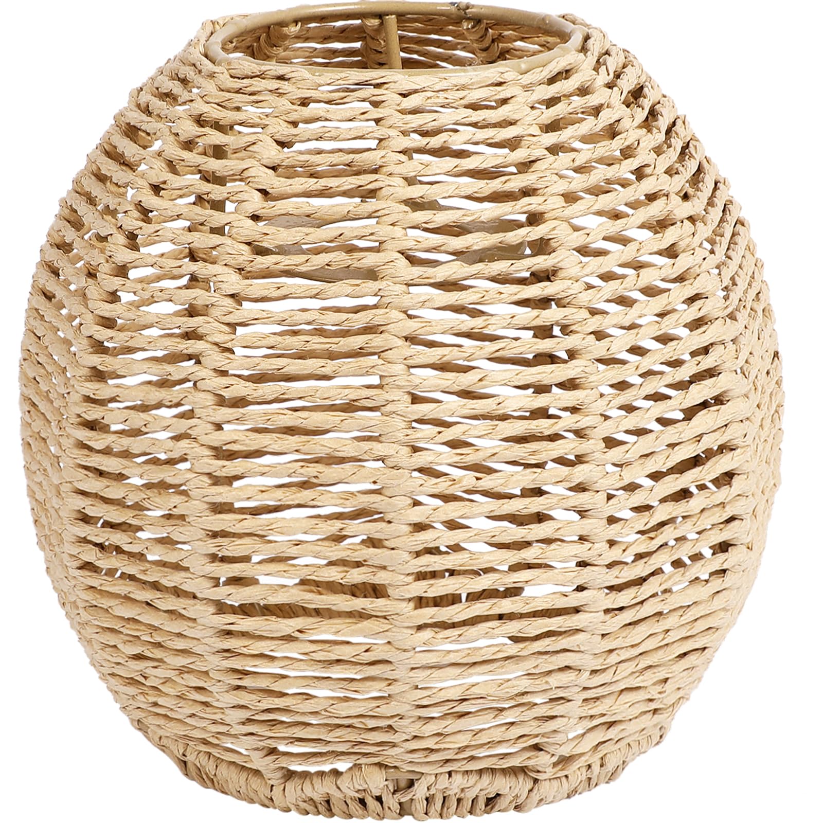 Cabilock Woven Lamp Shade with Metal Frame, Boho Round Small Lampshade Replacement, Woven Light Shade for Pendant Chandelier Wal
