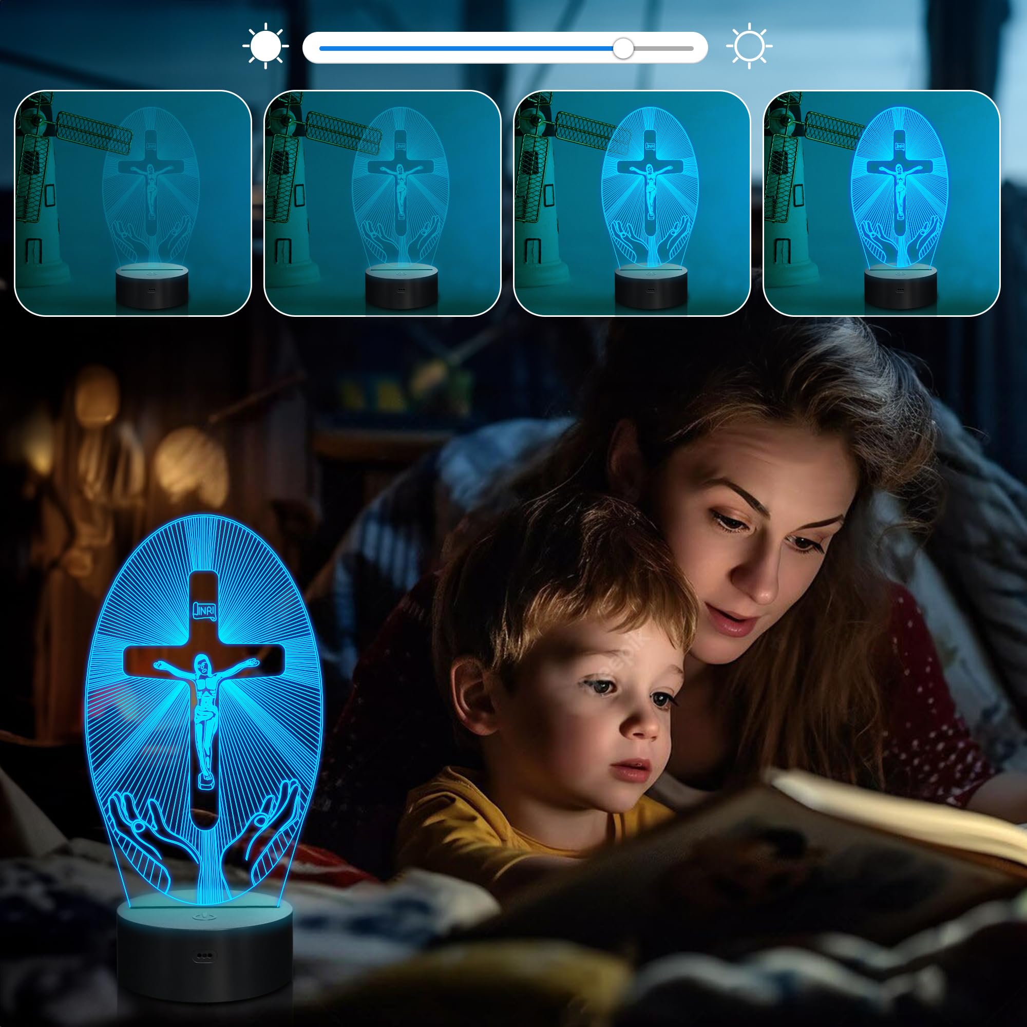 Attivolife Cross 3D Night Light, 16 Color LED Lamp with Remote, 7 x 5.9 x 3.14 inches, White, Model FS-2810-