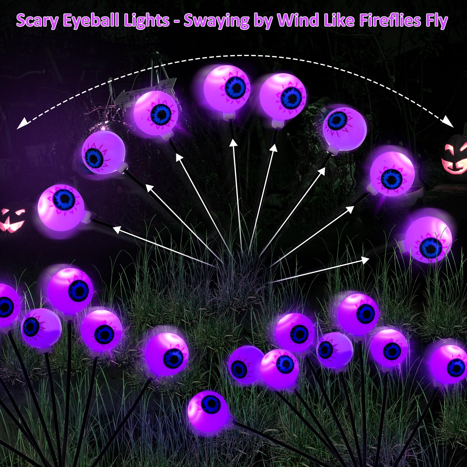 LCHUANG Halloween Decorations Outdoor Lights - 32LED Solar Stake Lights, Waterproof, Purple, Model YQD-048, 4 Pack