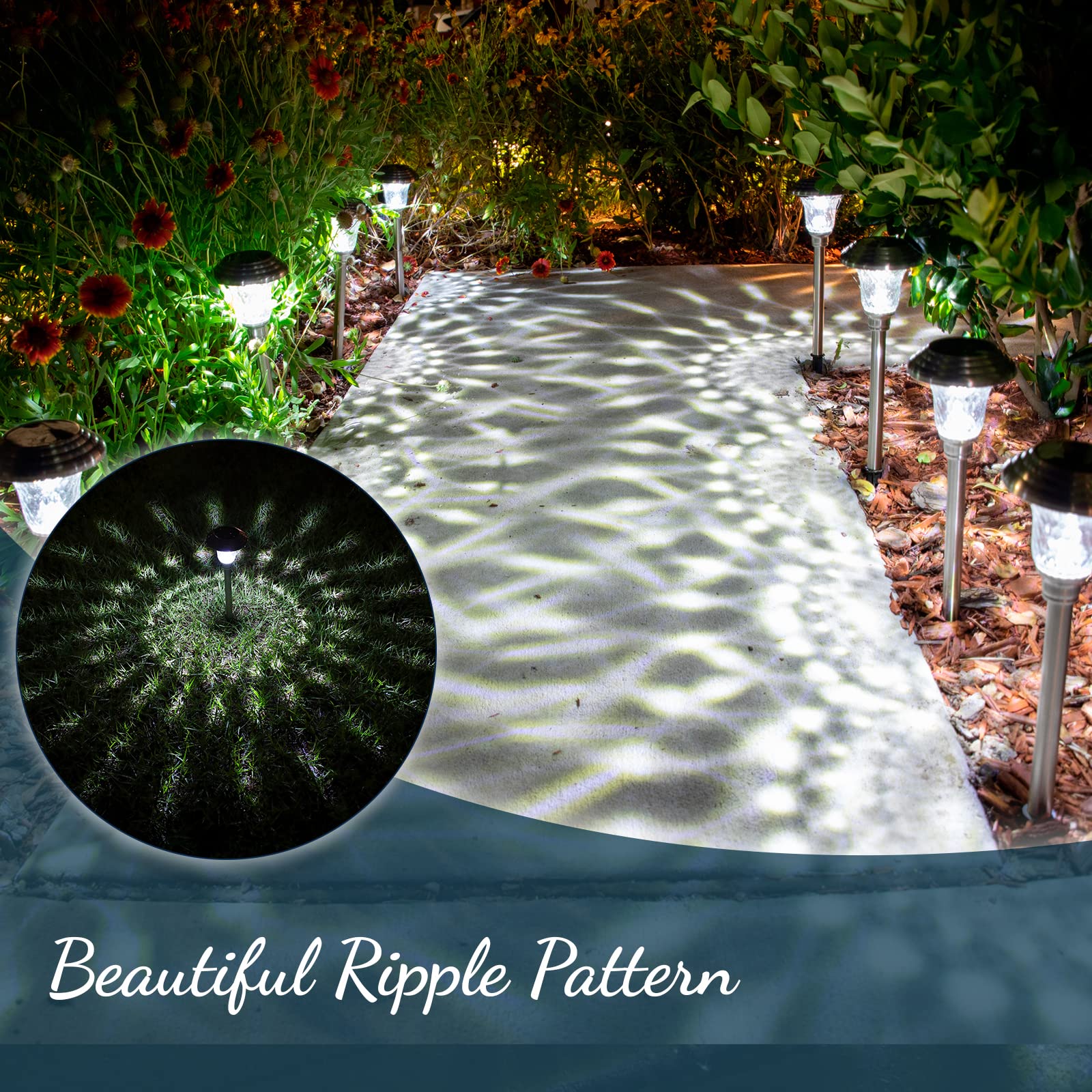 Morvat Led Auto Solar Powered Outdoor Path Lights With Stainless Steel & Glass Lens For Garden Yard & Pathway, Bright Waterproof