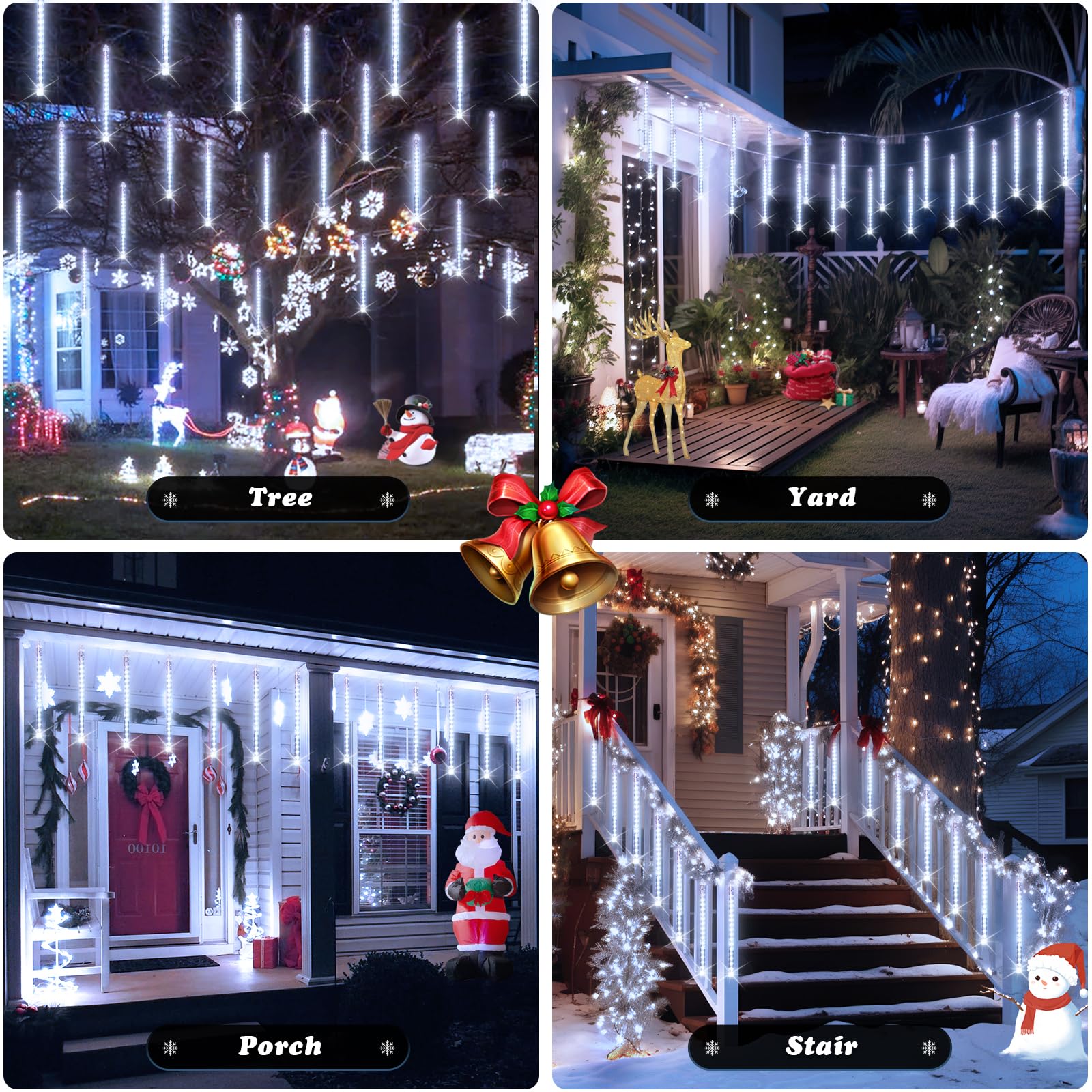 JMEXSUSS Meteor Shower Lights - 2 Pack, 8 Tube 192 LED, Waterproof, Cool White for Outdoor Tree, Wedding, Patio Decoration