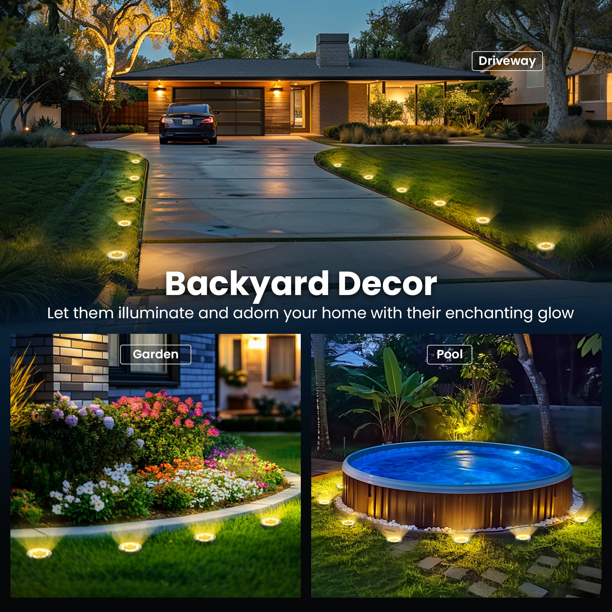 SOLPEX Solar Ground Lights 16 Pack Waterproof Landscape Lighting Warm White Model 9816 for Garden Walkway Driveway Decor