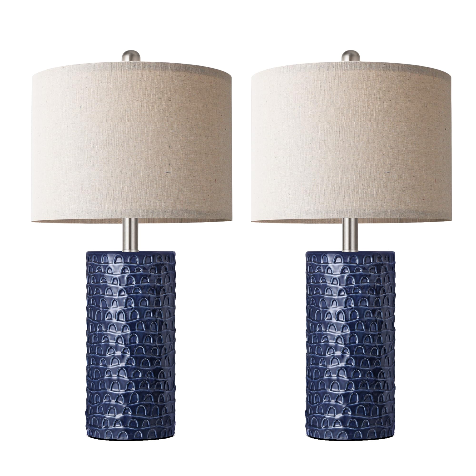 PARTPHONER Ceramic Table Lamp Set of 2, 23" Rustic Farmhouse Design, Navy Blue for Living Room & Bedroom Decor