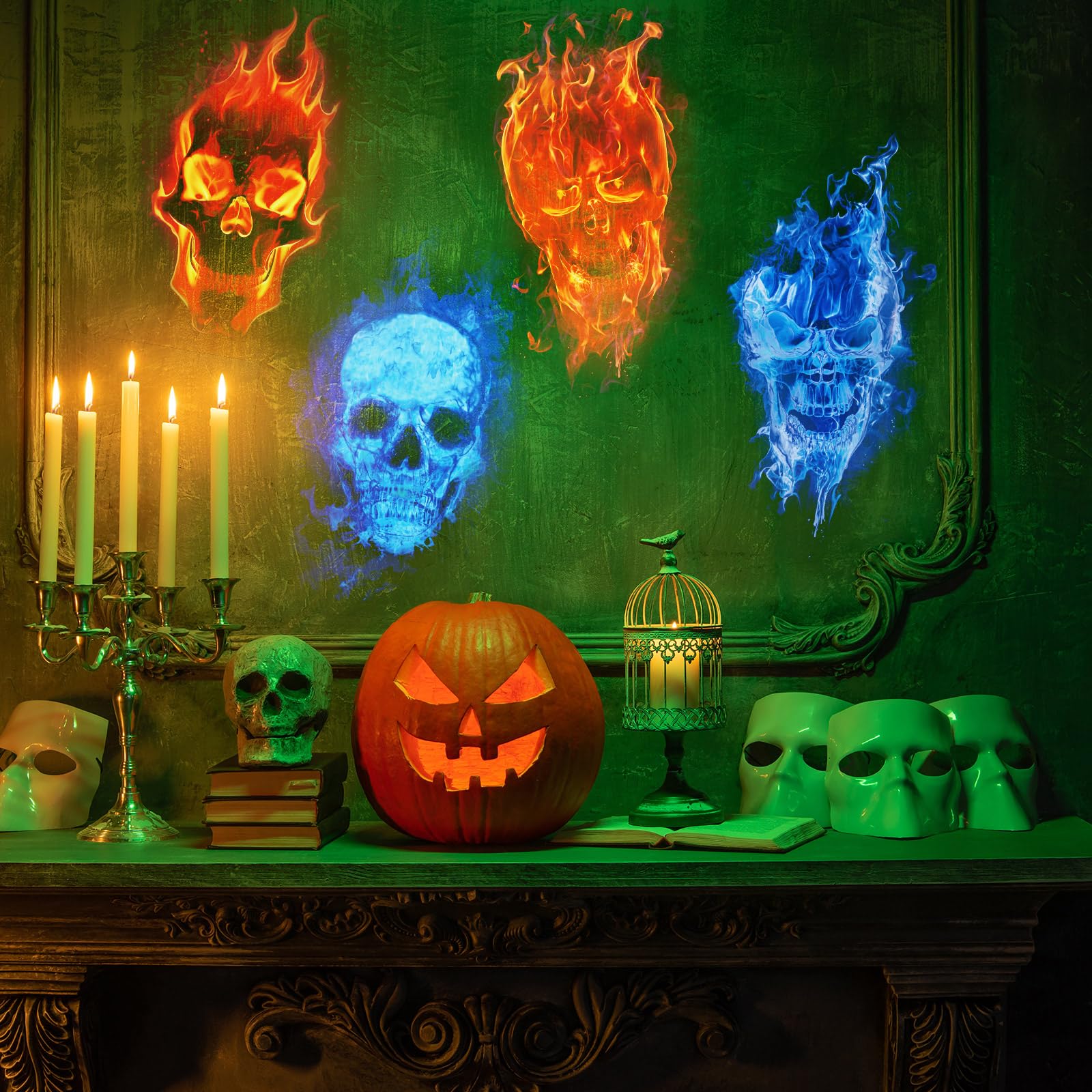 Vihose Halloween Skull Projector Hologram Lights For Decoration Outdoor 4 In 1 Projector Digital Decoration Kit For Holiday Indoor Party Yard Decor