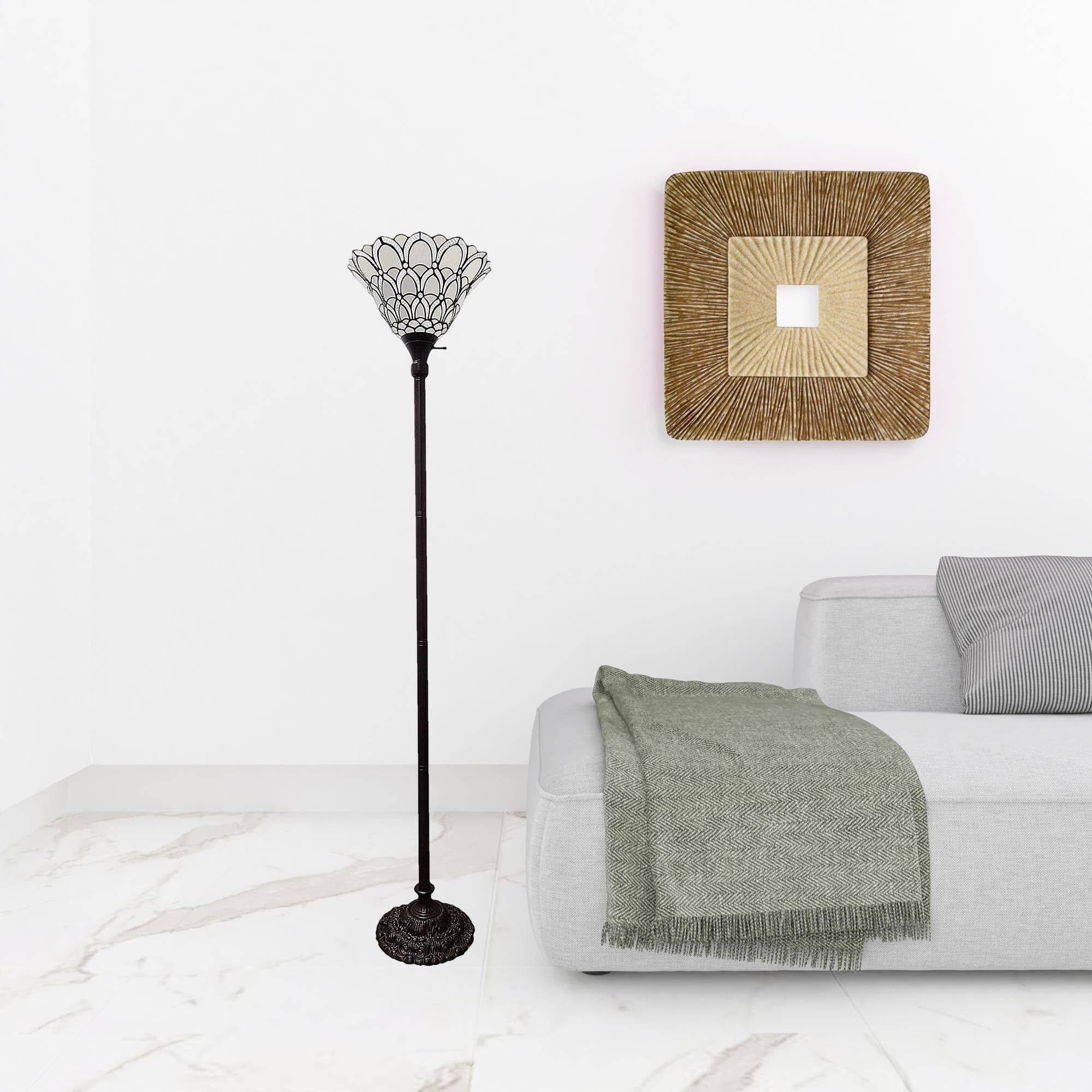 Homeroots Traditional Brown Floor Lamp With White Stained Glass Bowl Shade, 62 X 14 X 14 In.