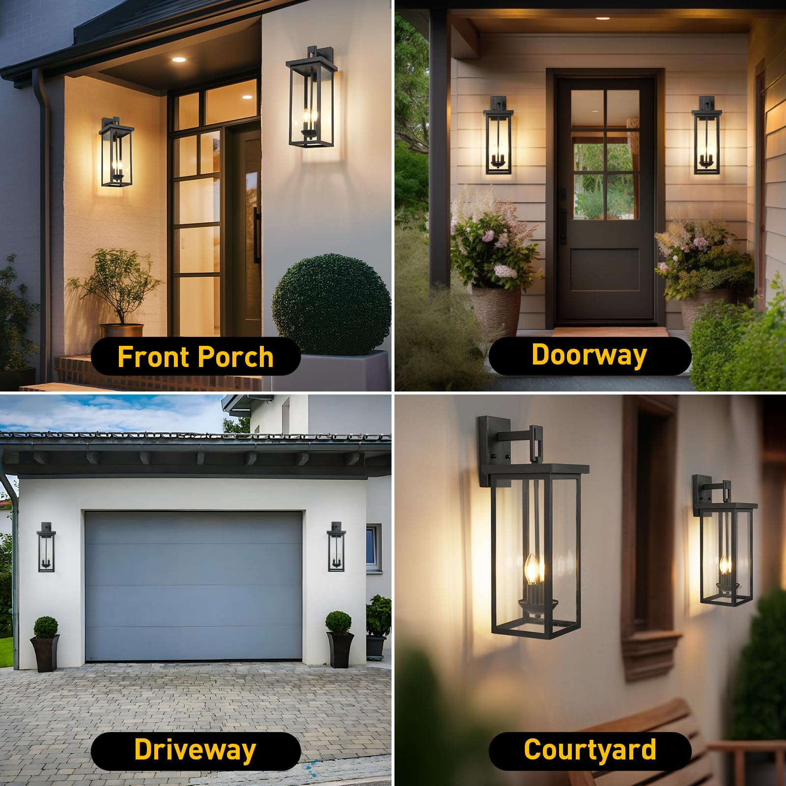 Tewei 1 Pack Large Size Outdoor Wall Lantern Exterior Wall Light Fixture, 22 Inch Matte Black Porch Light Waterproof Outdoor Lig