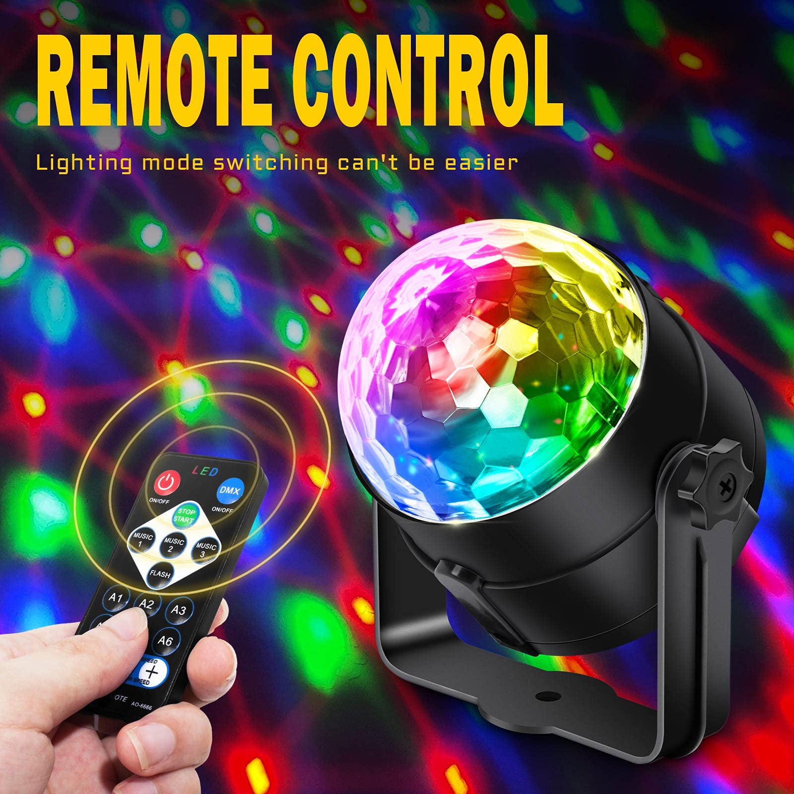 Apeocose Disco Party Lights 2 Pack, Sound Activated, Remote Control, Music Sync, Black, Model MU00101A