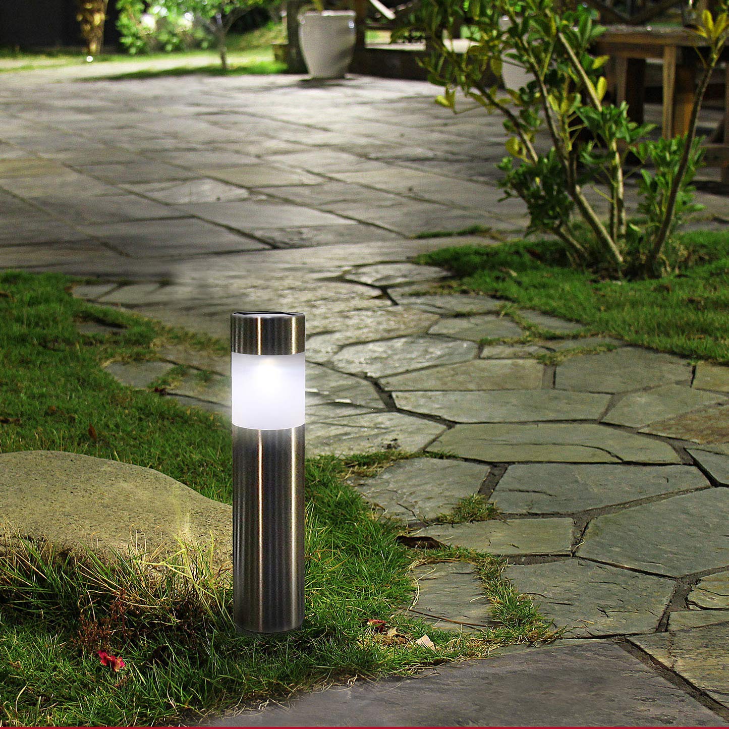 SUNWIND Solar Bollard Lights - 6 Pack Stainless Steel LED Outdoor Lighting, Waterproof, Warm White, Decorative for Lawn & Patio