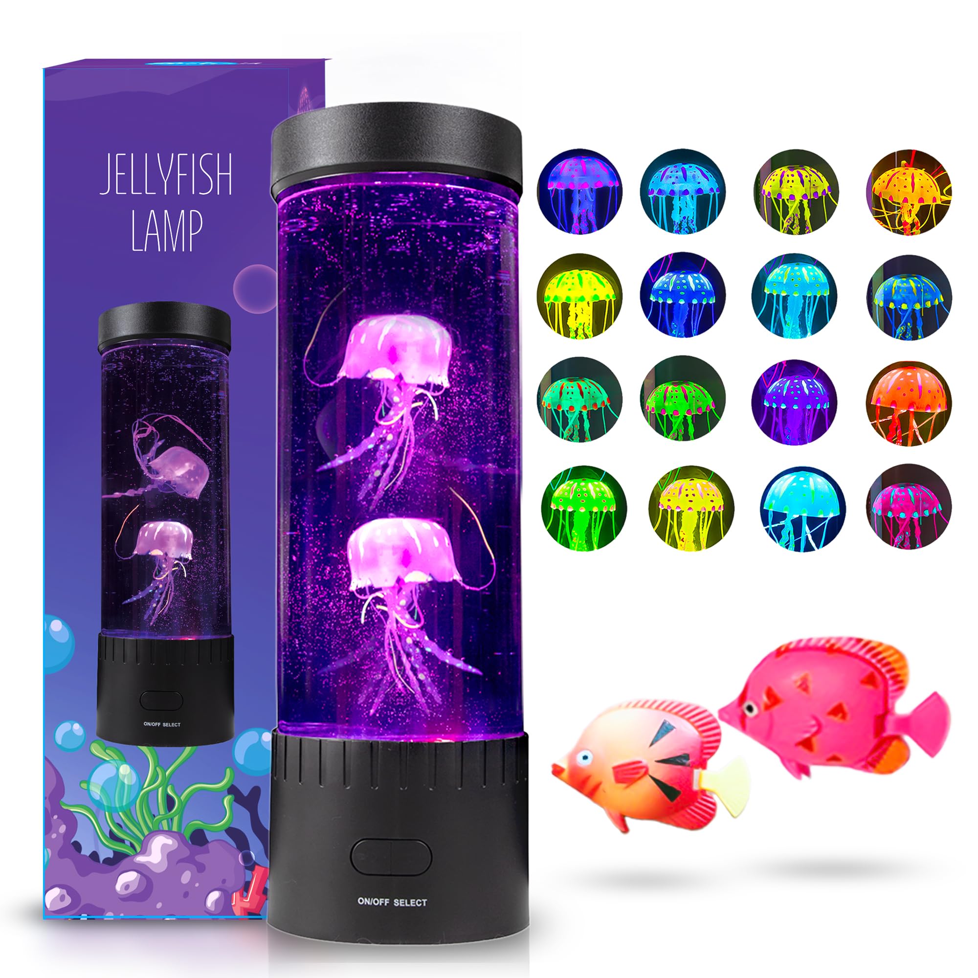 Brewish Jellyfish Lamp,16 Color Changing Mood Lamps, 4 Modes Aquarium Night Light for Kids & Adults, Artificial Fish Tank with Moving Fish, Sensory Room LED Lights for Autism, ADHD,Excellent Gift