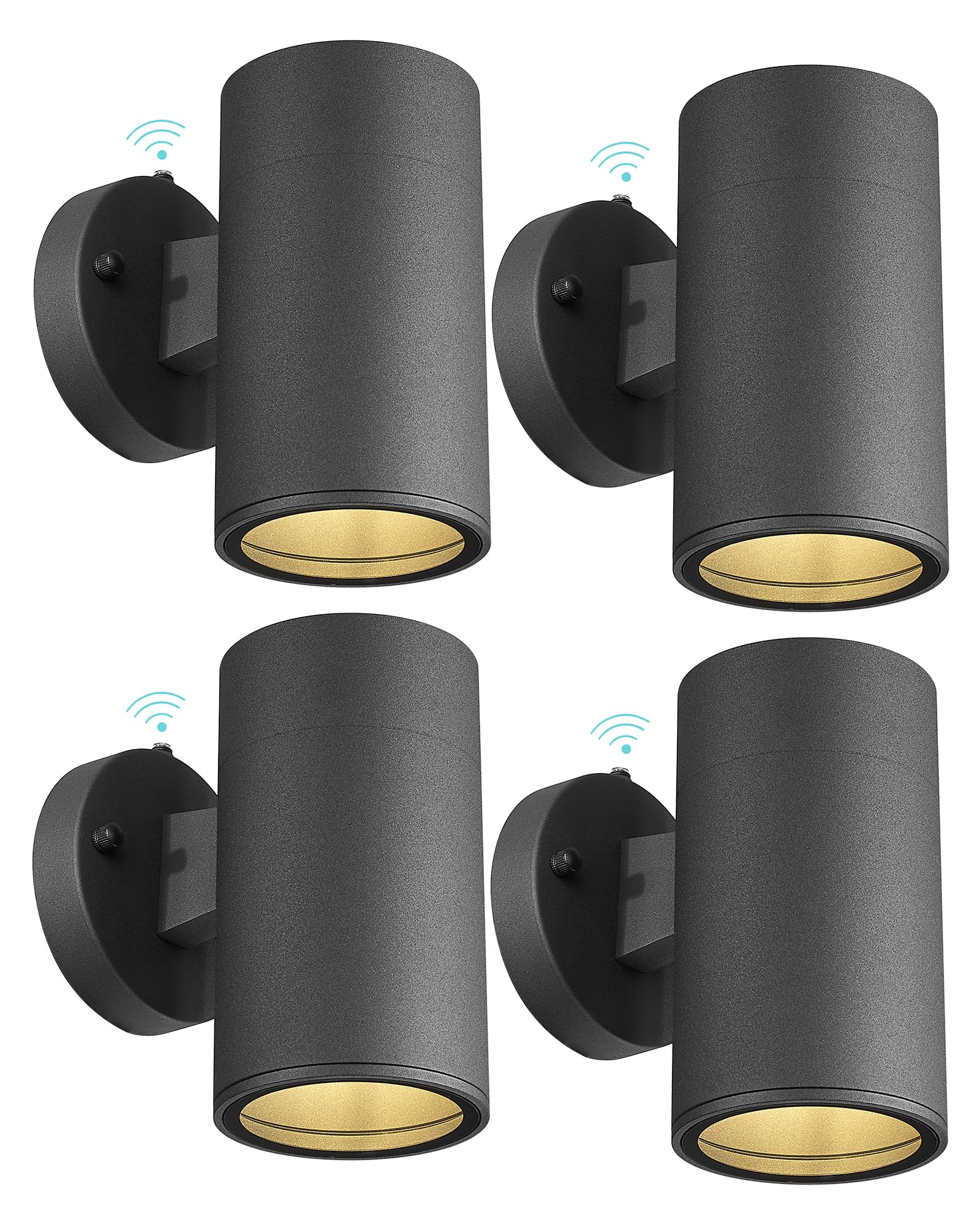 Ken & Ricky Dusk to Dawn Wall Lights, 4 Pack, Matte Black, Aluminum, with Tempered Glass Cover, Model KR3378-W-4PK-B