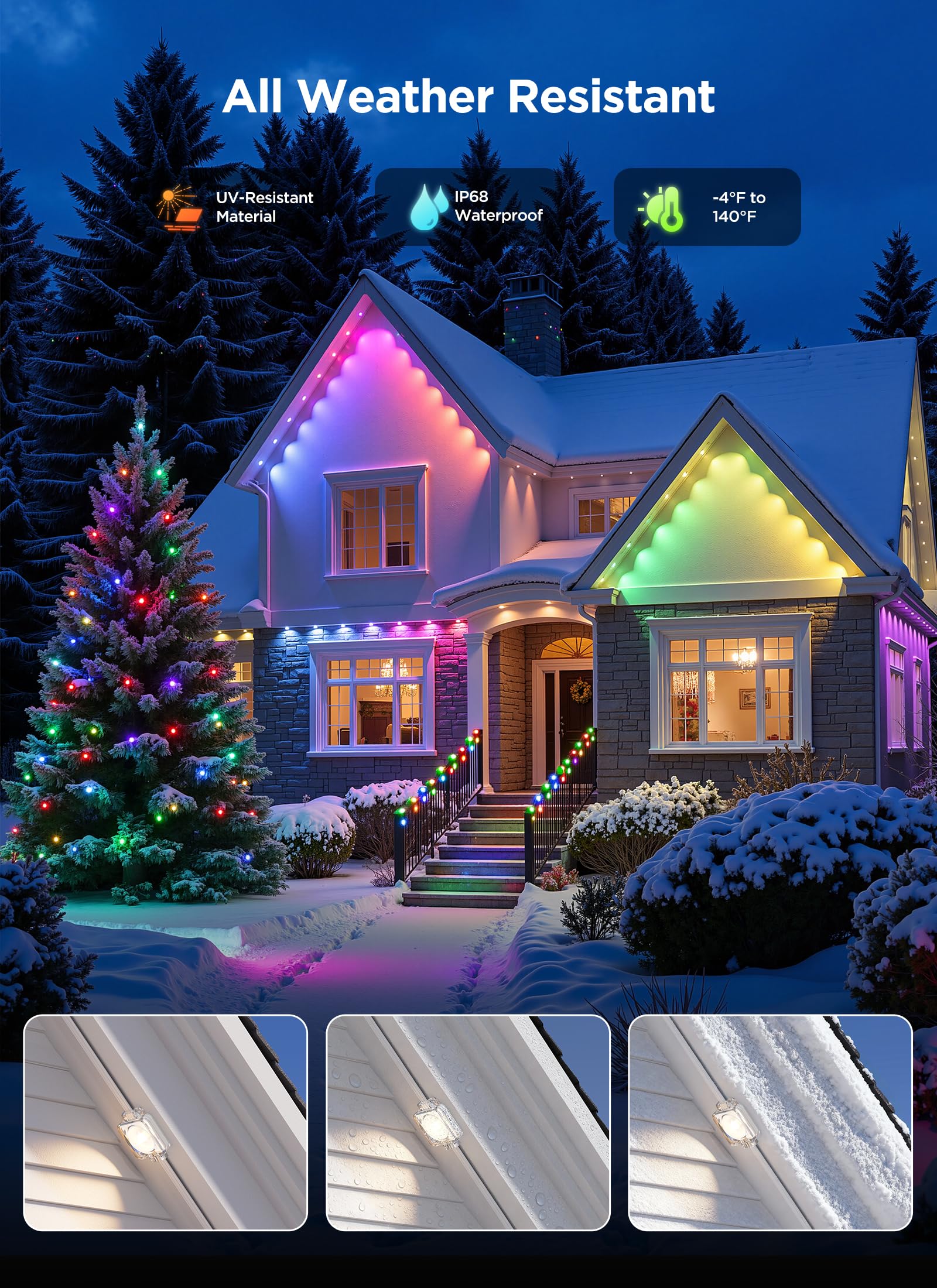 Smartdawn Permanent Outdoor Lights  200Ft With 128 Smart Rgbic Led Lights  Diy Scene Mode  Ip68 Waterproof Christmas Light For Daily And Accent Lighting  Outdoor Decor  House Roof  Holiday Decorations