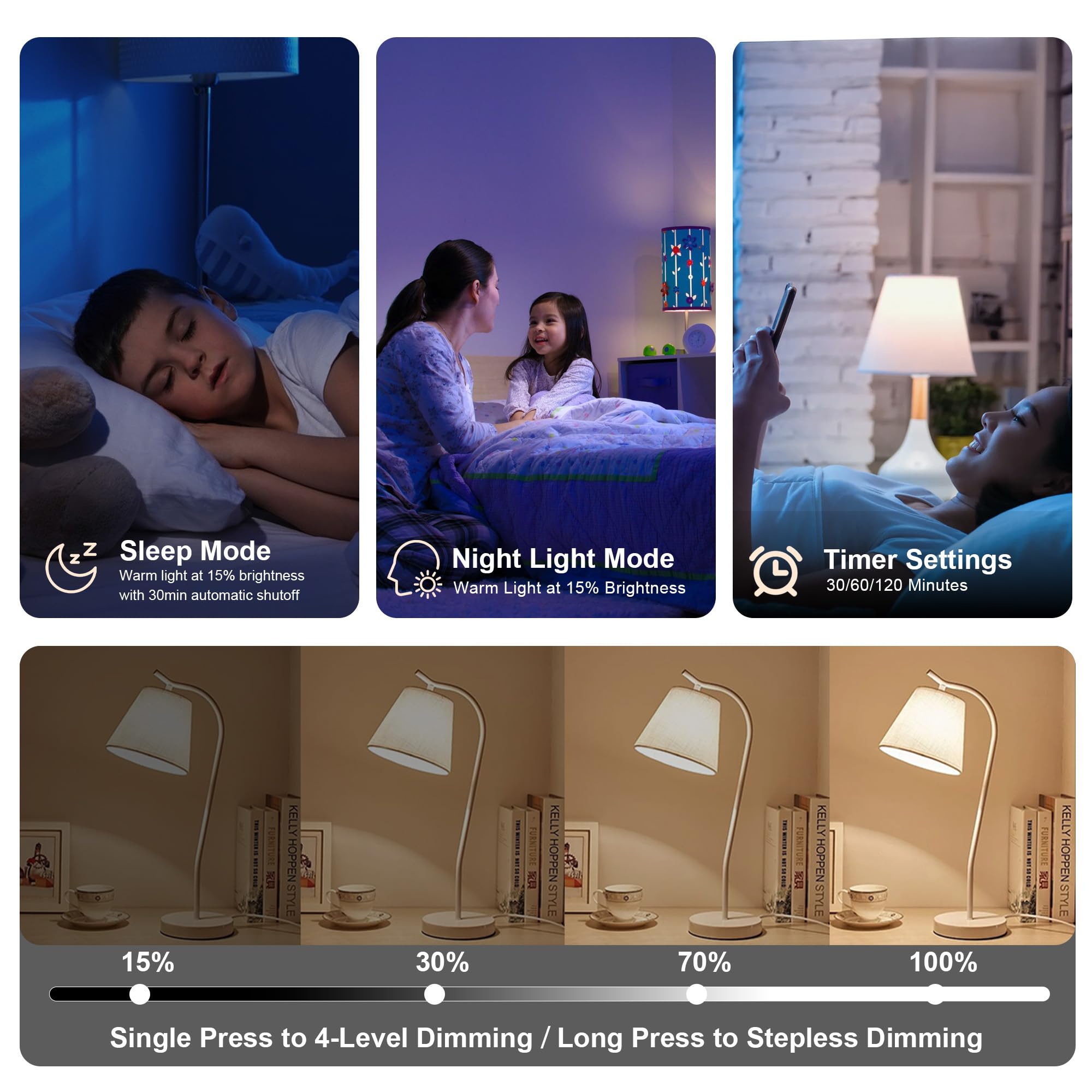 KARTOOSH Rechargeable LED Light Bulbs, E26, Dimmable, 4 Color Temperatures, Remote Control, 6 Pack, White, Model RS323B6-N1