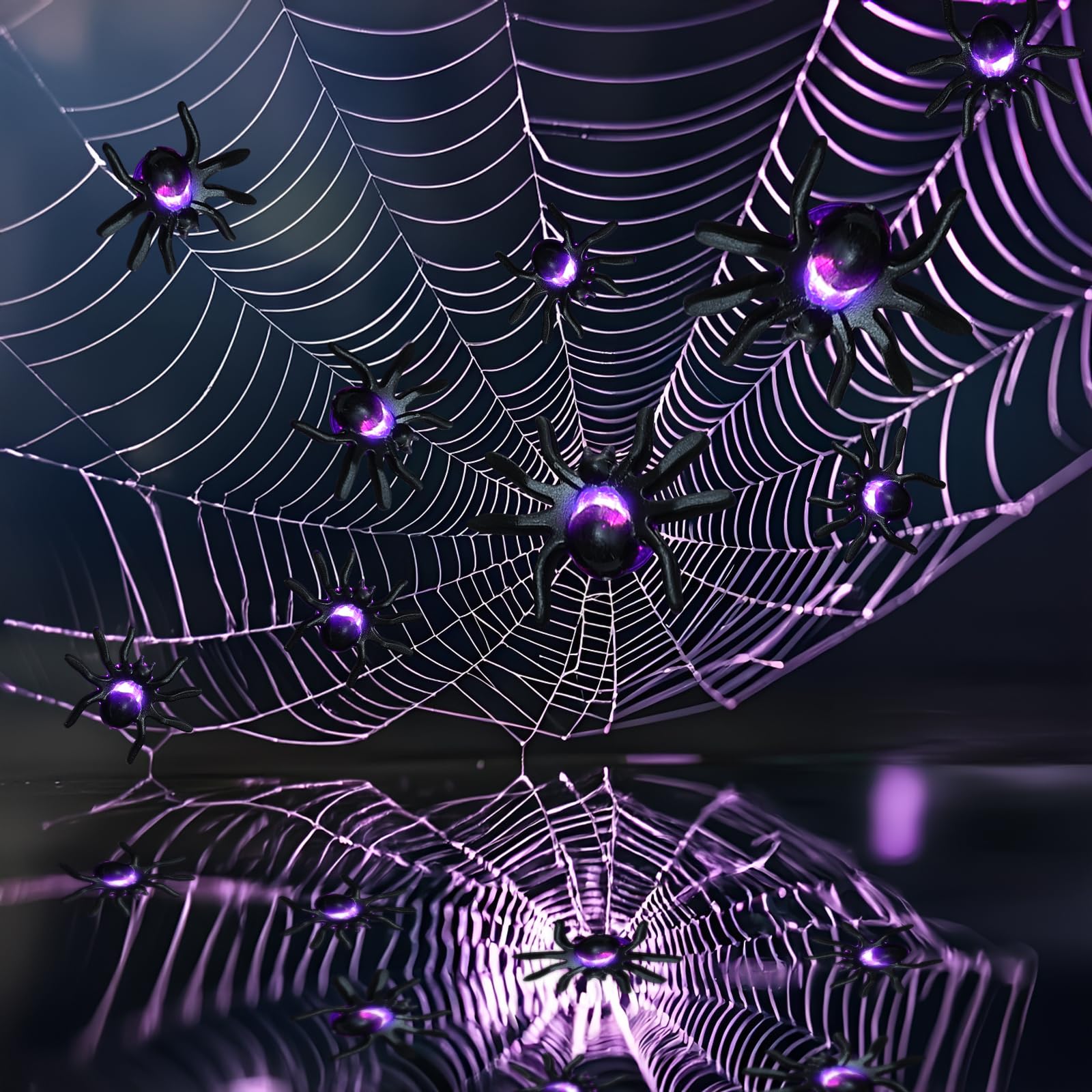 Spider String Lights for Halloween Decoration, 16.5Ft Copper Wire String Lights with 50LED Purple Lights and Little Black Spider