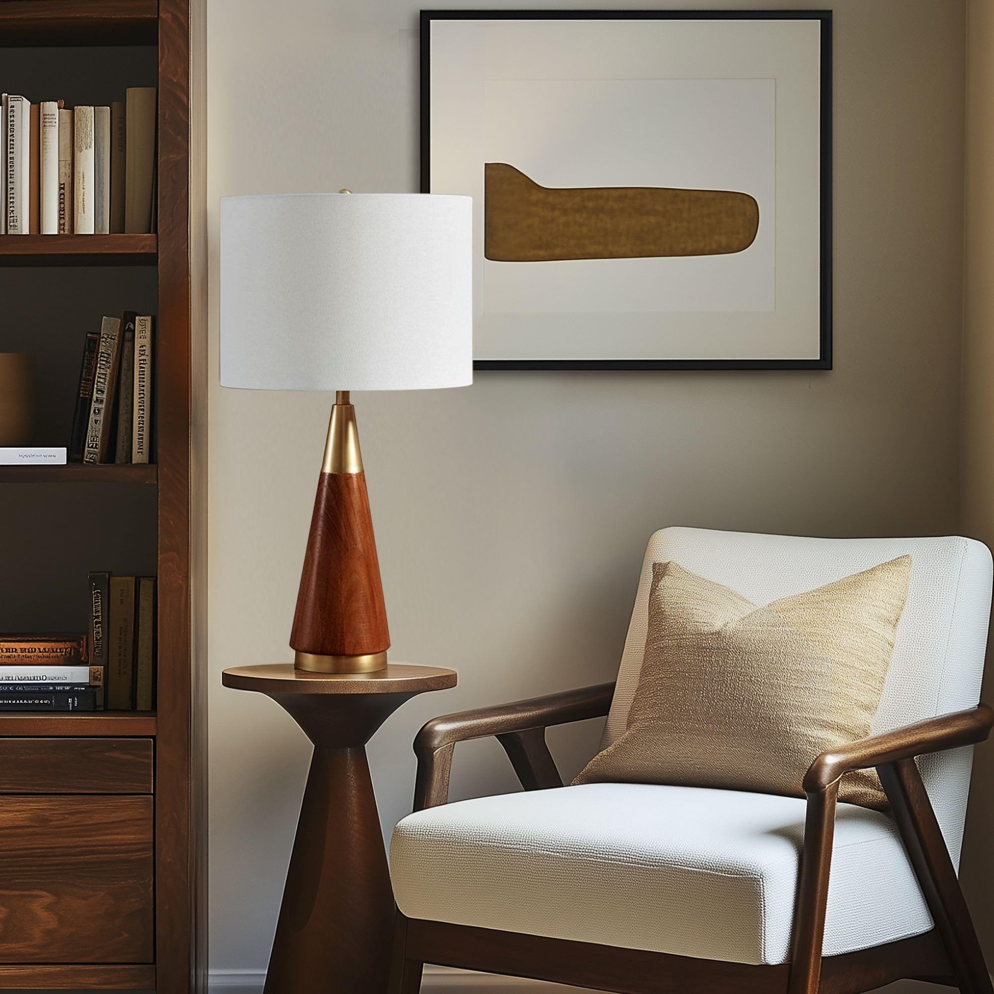 Ink+Ivy Chrislie Gold White Mid Century Modern Table Lamp, 13.5W X 13.5D X 26H, Rubber Wood & Iron, Model Ii153-0006