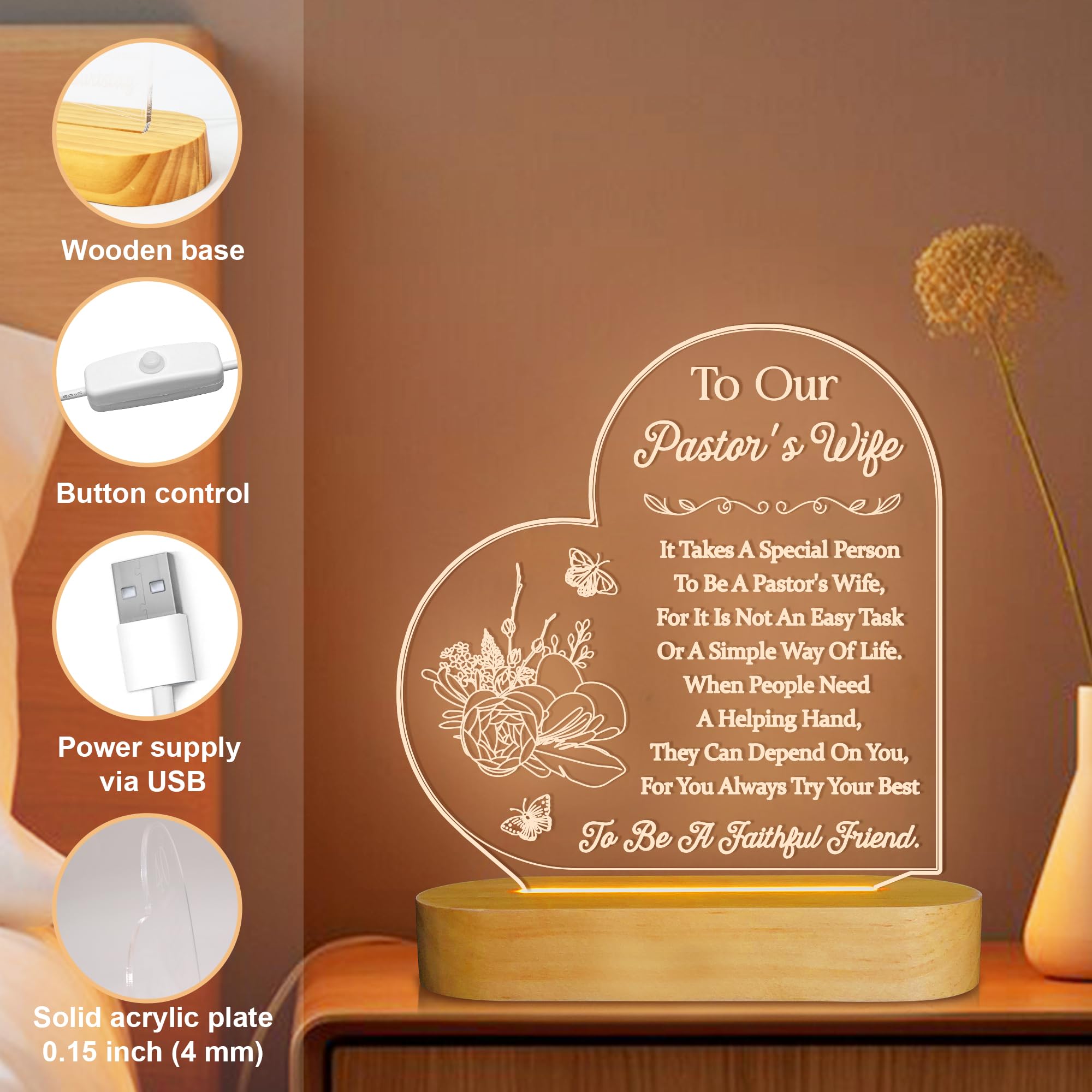 Okiyid Pastors Wife Appreciation Gifts For Women, 3D Illusion Lamp For Preachers Wife Church Gifts, Soft Warm Night Light For Be