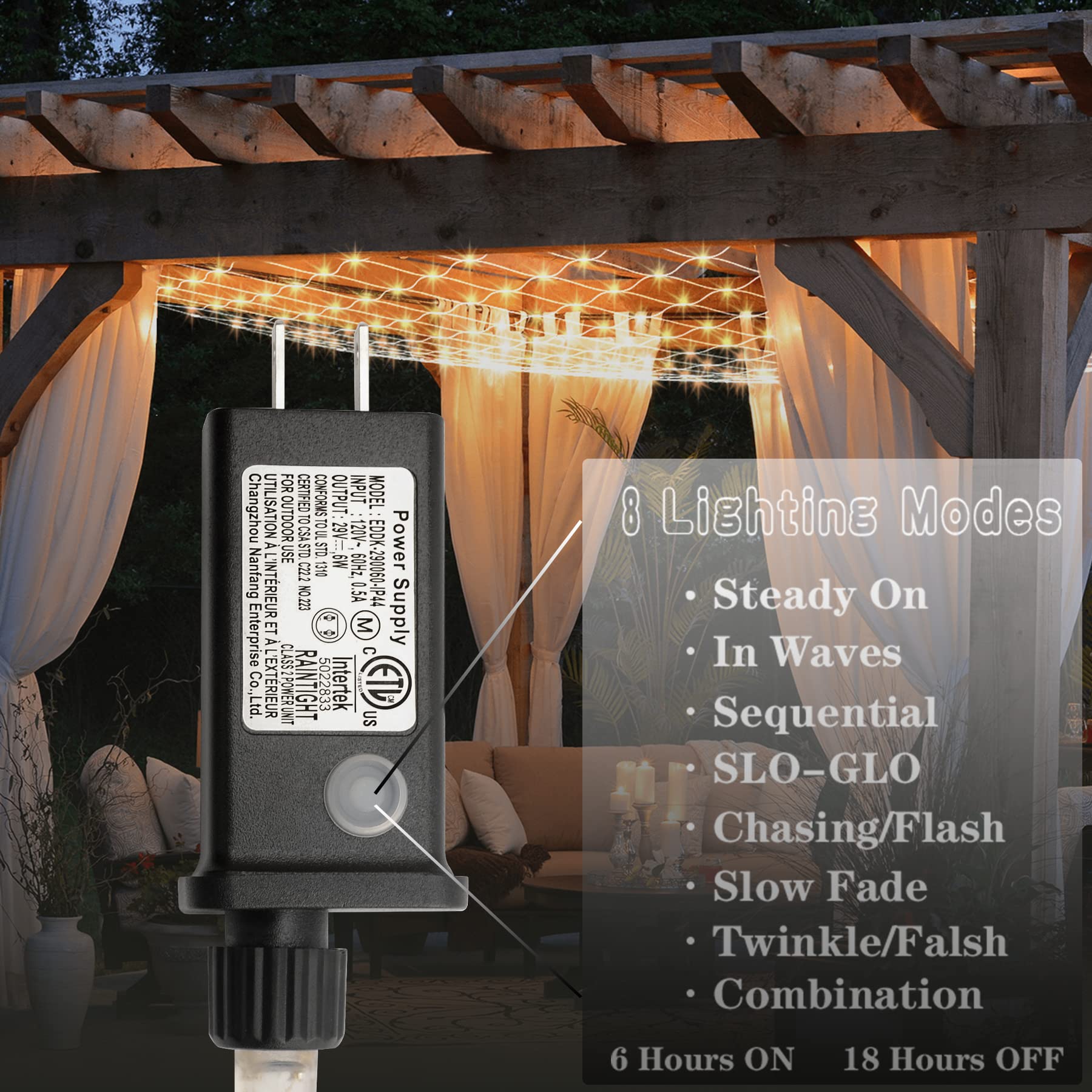 Eueasy LED Net Lights, 270 LEDs, 10x10FT, 8 Lighting Modes, Outdoor Use, Connectable, Model BG-CL3M3-306L01