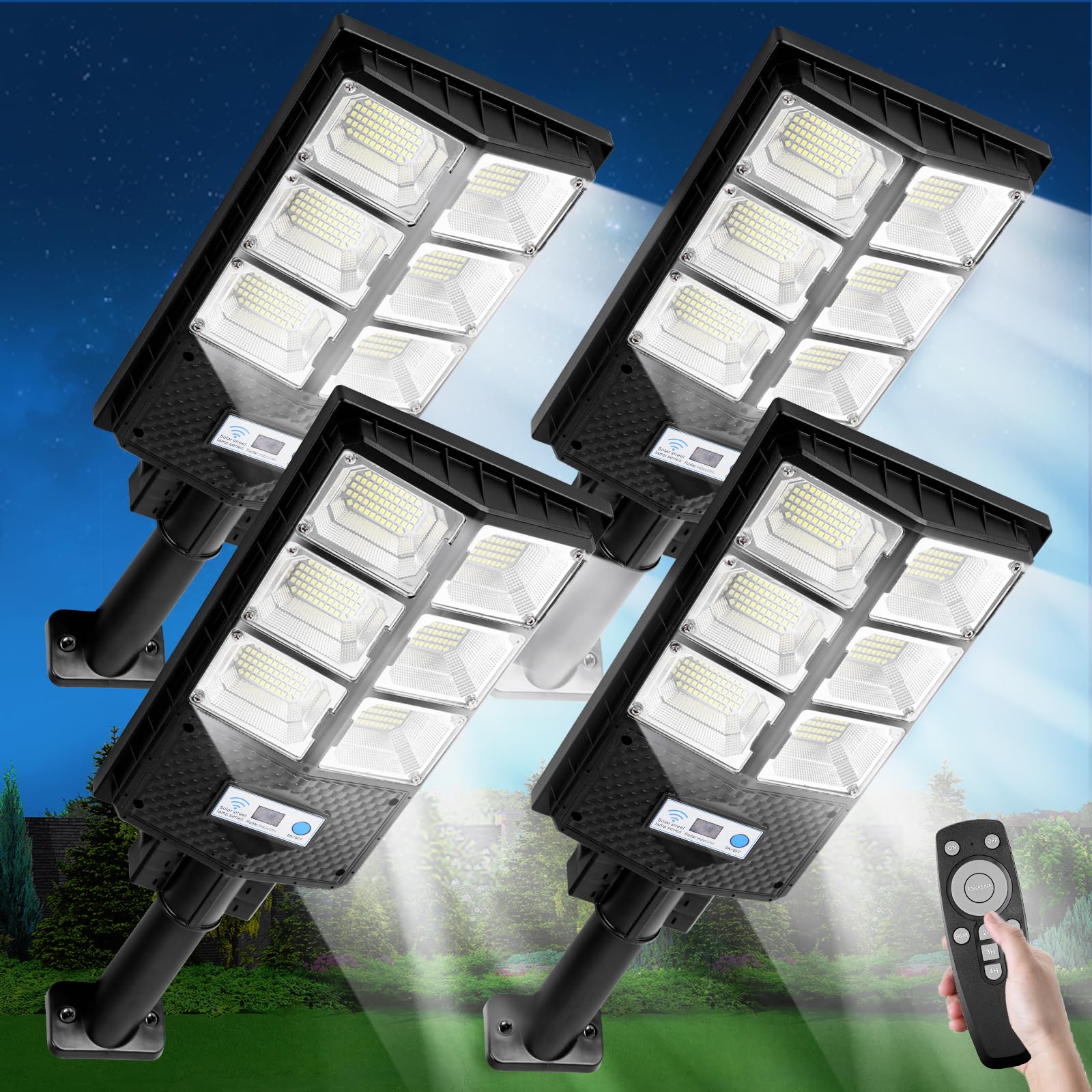 ZJOJO Solar Street Lights Outdoor, 6500K 10000LM Solar Lights Outdoor, 336LEDs Solar Flood Lights Outdoor Montion Sensor Street 