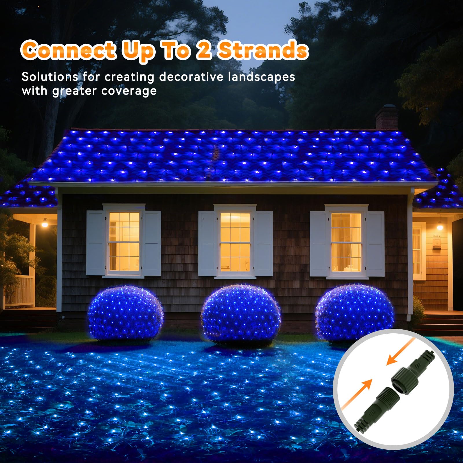 Lithome 14.8Ft X 5Ft Christmas Net Lights Outdoor Mesh Lights  300 Led Christmas Blue Net Light For Bushes Connectable  8 Modes Giant Mesh Light Waterproof Green Wire For Tree Garden Party Roof Decor