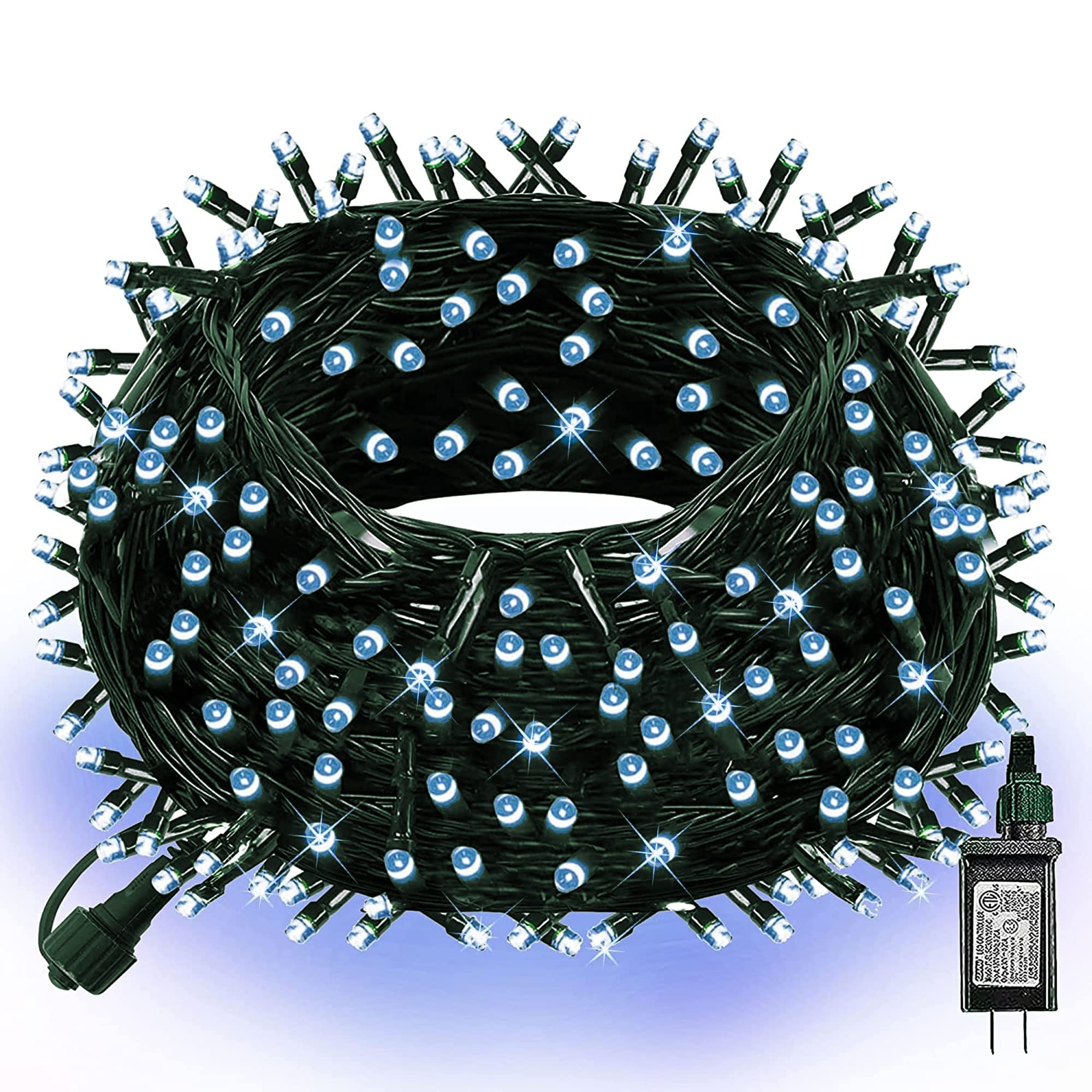 Dazzle Bright 100 LED Christmas String Lights, 33 FT Connectable, Waterproof, White, Model ZF-100-2/SB