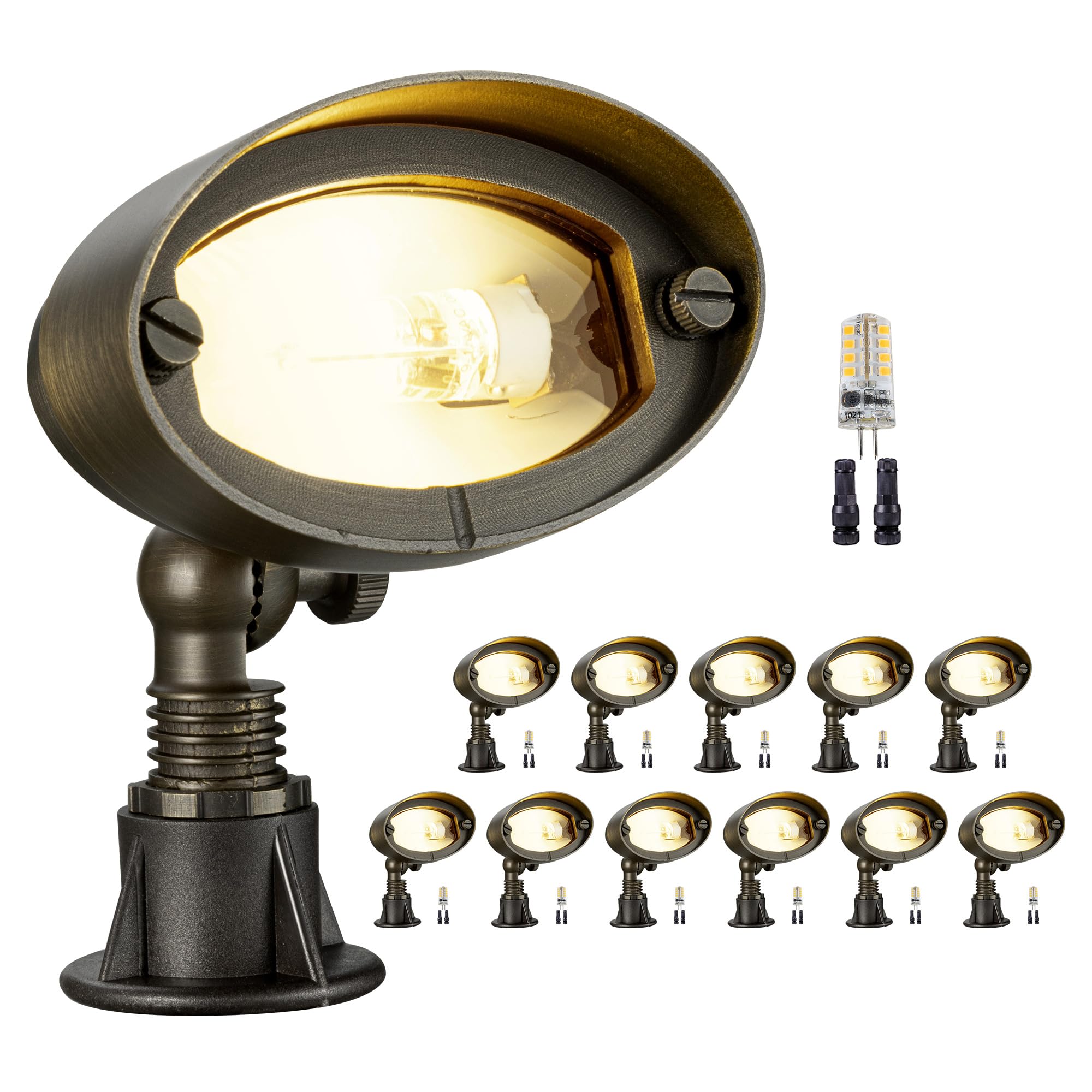 Gardenreet Brass Wall Wash Light - LED Outdoor Flood Lights, 12 Pack, 4000K G4 Bulb, IP65 Waterproof, Adjustable, Bronze