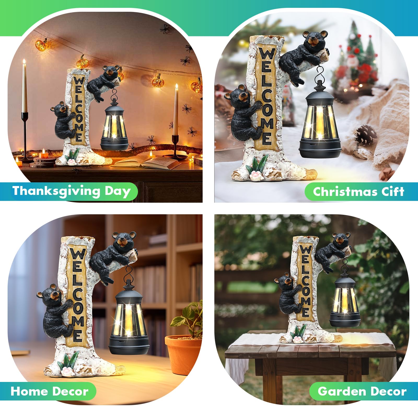 Json Garden Bear Statue With Solar Led Lantern  Gifts For Mom Yard Art  Whimsical Figurine Large Sculpture Lighted Outdoor MotherS Day Spring Decorations For Lawn  Porch