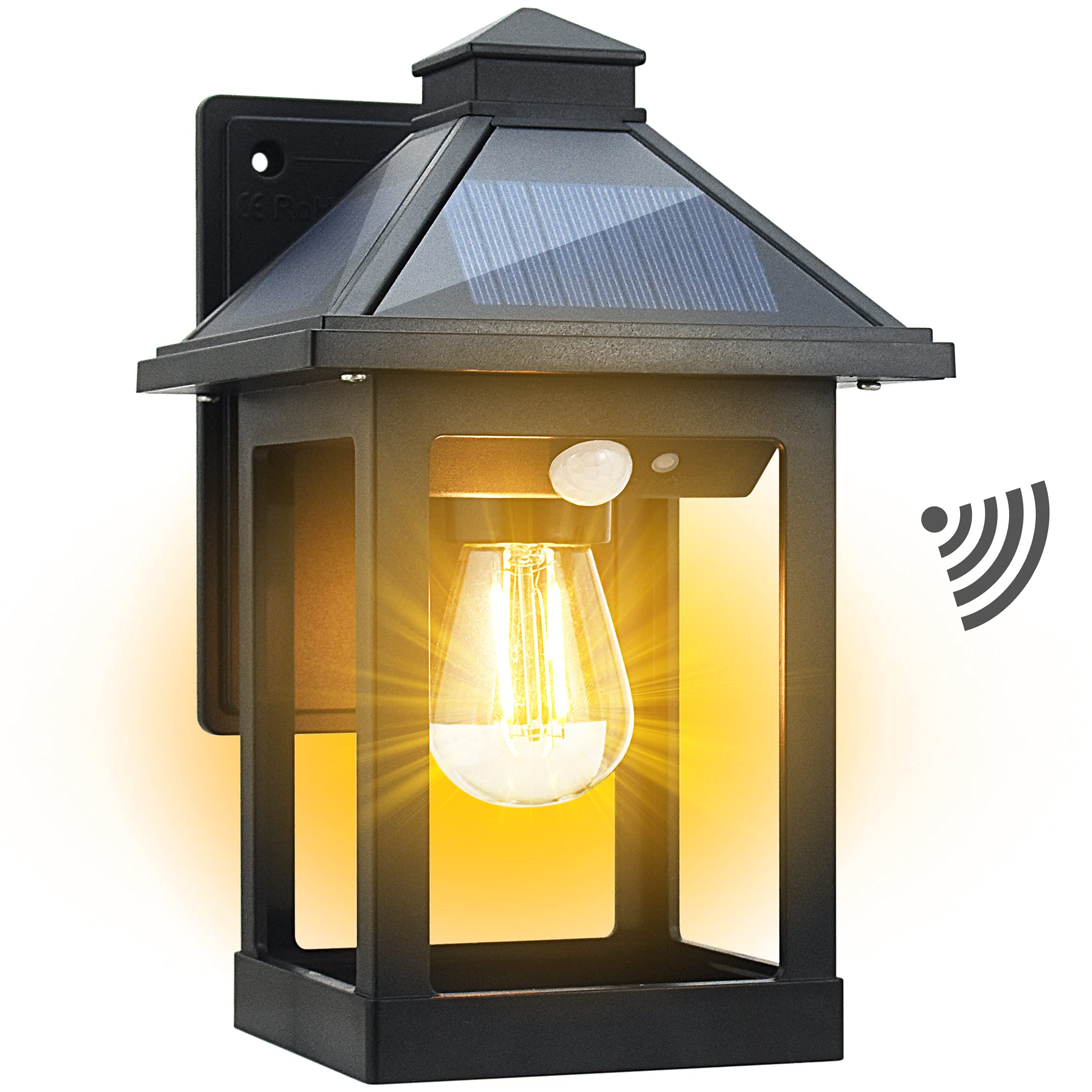 Cyhkee Solar Powered Wall Lanterns Outdoor With 3 Modes, Dusk To Dawn Motion Sensor Led Sconce Lights Waterproof, Exterior Front
