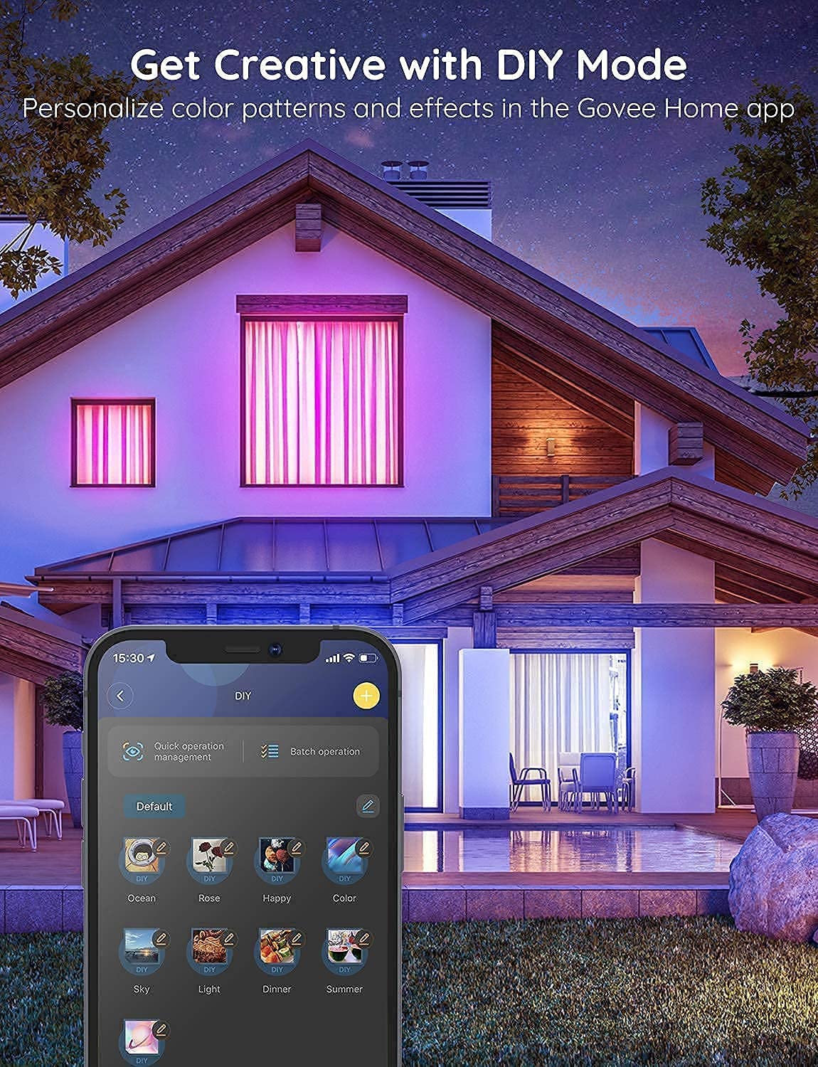 Govee 100ft LED Strip Lights, WiFi RGB, Works with Alexa & Google Assistant, 64 Modes, Music Sync, Indoor/Party Decor, Model H614E