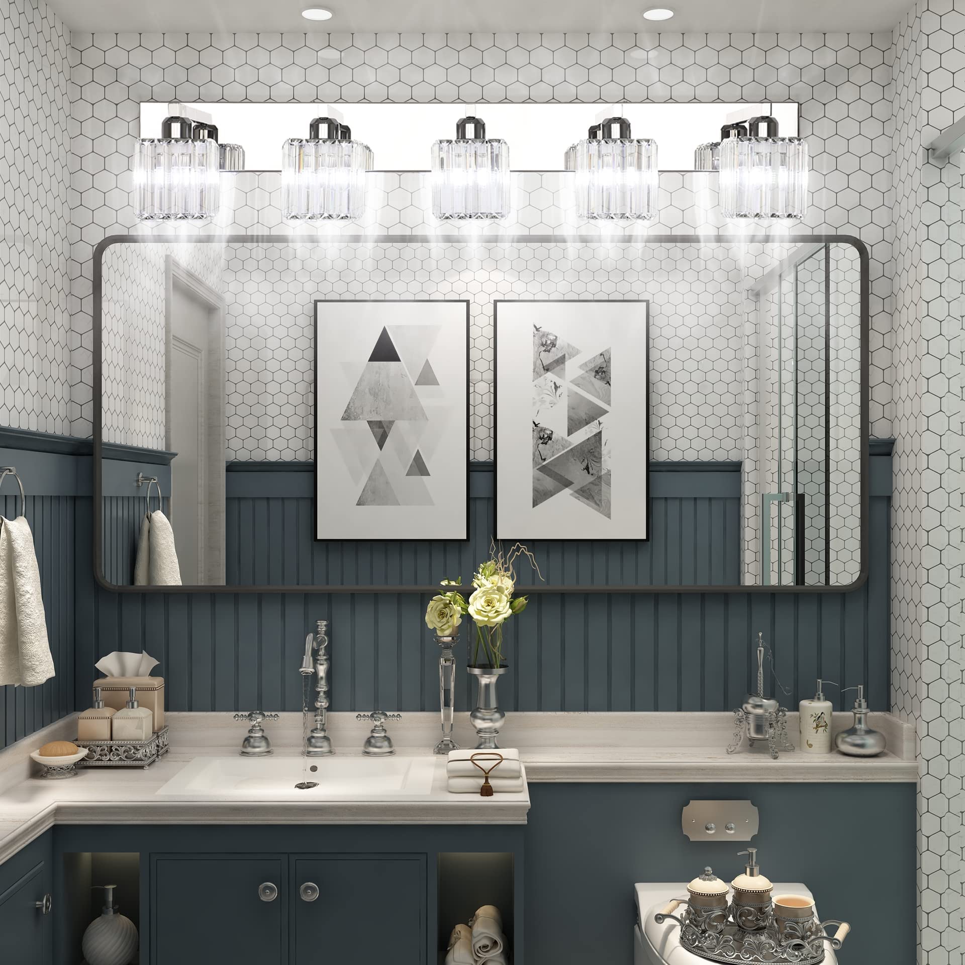 Aipsun Bathroom Light Fixtures Modern 5-Light Vanity Light Chrome Stainless Steel Model 8461