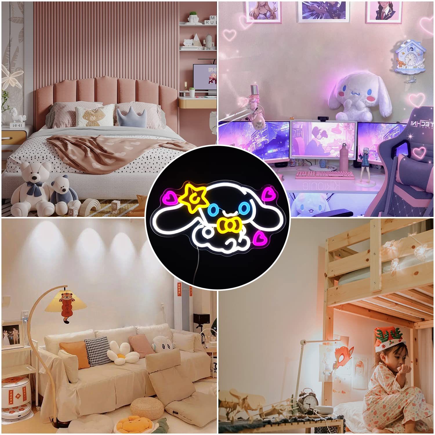 Ovoninn Anime Neon Sign - Dimmable Led Wall Decor For Bedroom & Kids - Multicolor Cute Night Light